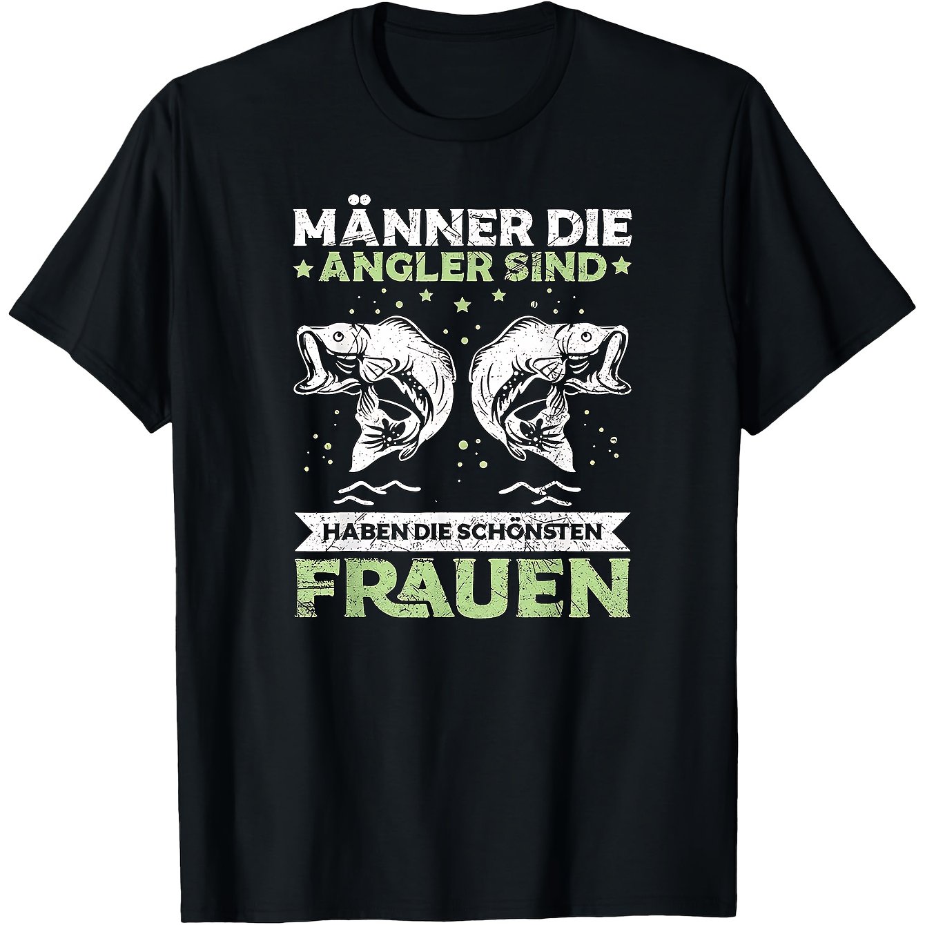 Men's Humorous Fishing T-shirt Featuring A German That Translates To 'the Have The Women And Men' - Black With , Short Sleeve Round Neck Casual Tee Designed For Fishing Lovers And Outdoor Fans