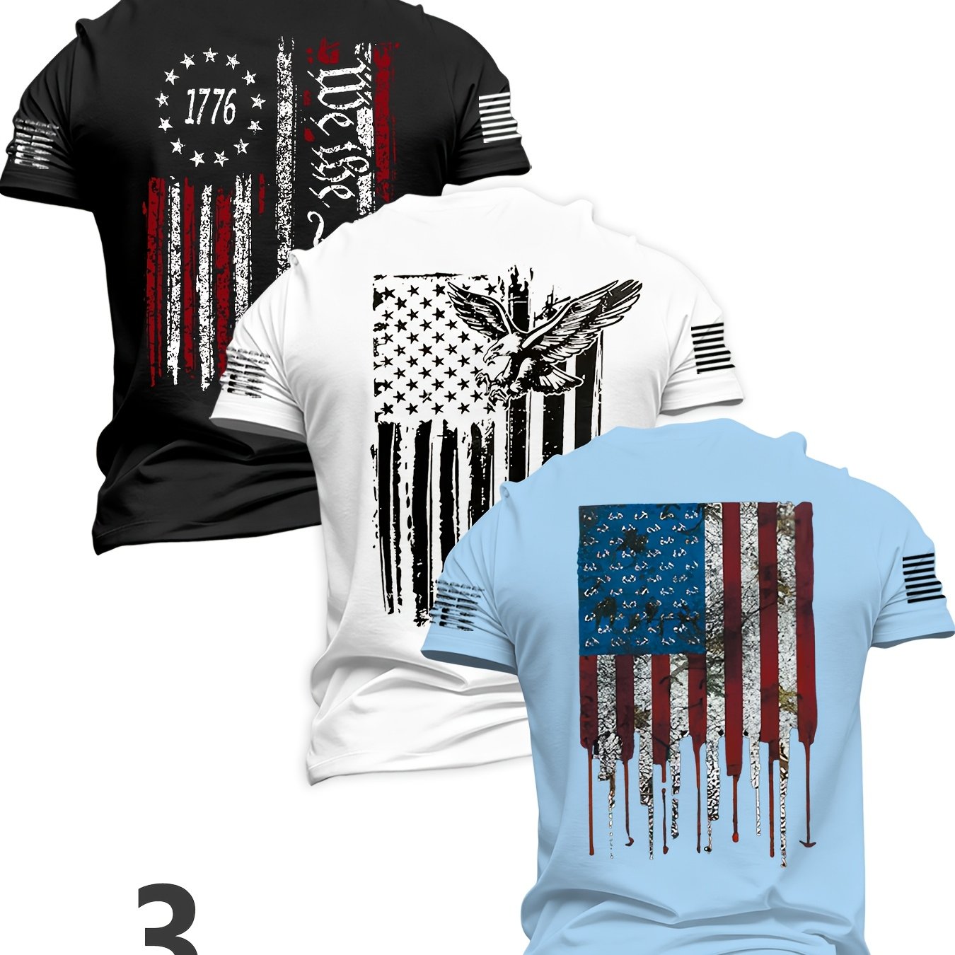 TEMU Men's Short Sleeve Print Collar Short Sleeve T-shirt, Suitable For Summer , Casual Versatile Short Sleeve 3pcs Set