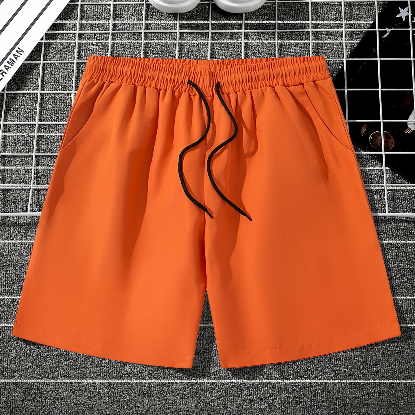 E-shop Sommer Sport und Freizeit Herren Shorts Fünf Viertel Shorts Herren Einfarbig Orange Rot Strandhosen Herren Locker DK001