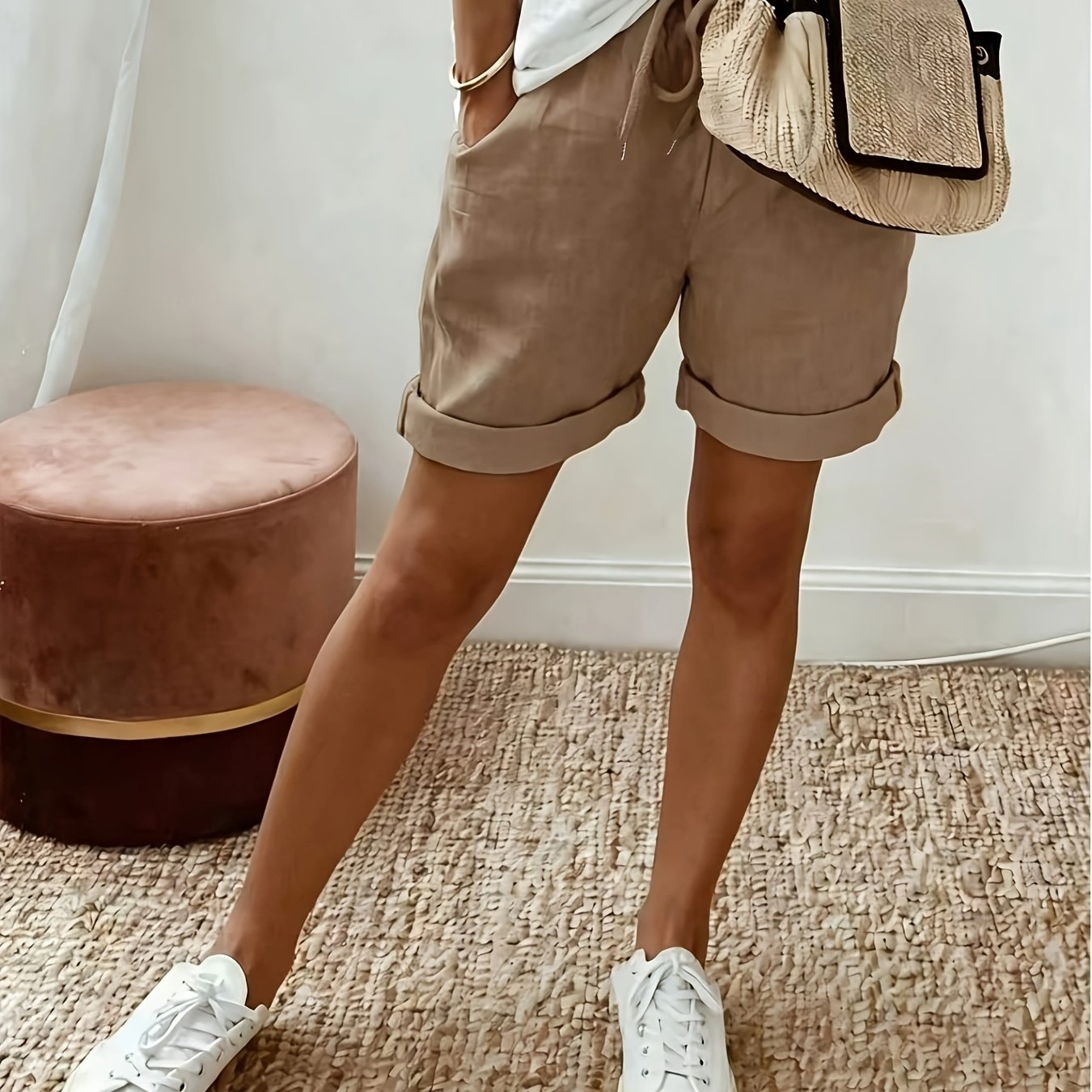 TEMU Women's Fashion Solid Color Casual Shorts