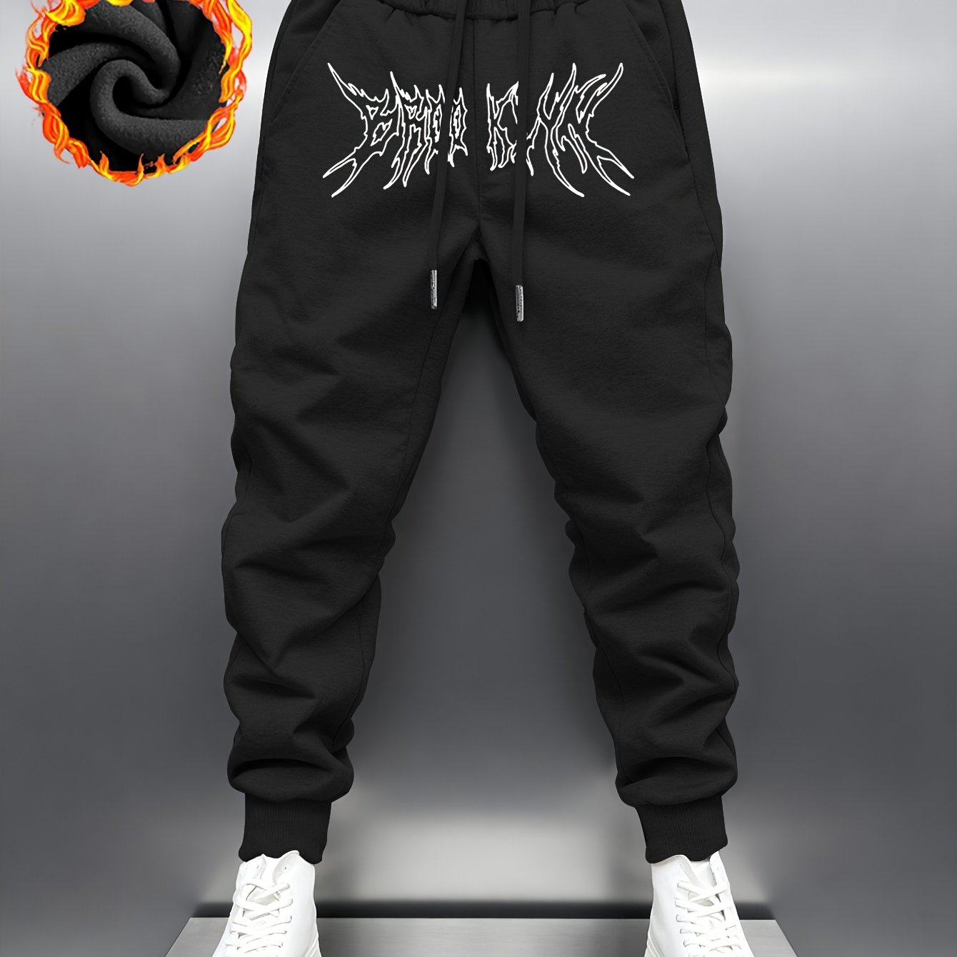 TEMU 【Novedad de invierno】Pantalones largos gruesos para hombre, pantalones de chándal de de moda con diseño de estampado a , adecuados para uso