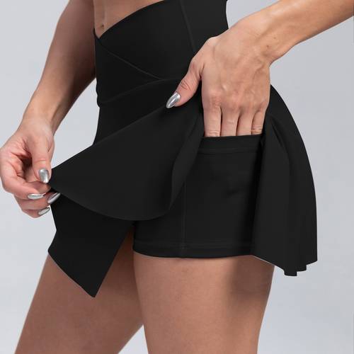 womens high waist pleated skirt shorts nylon elastane blend cute solid color high stretch knit fabric for yoga tennis fitness running athletic skirt