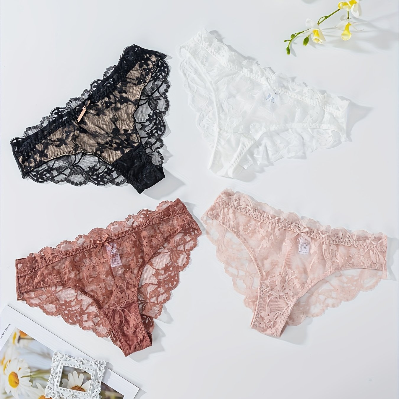 4pcs Sexy Lace Panties Women Breathable Triangle Underwear