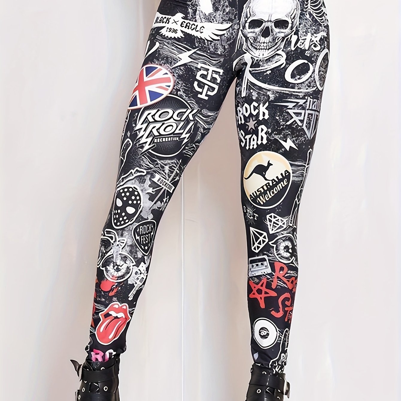 Plus Size Goth Leggings with Printed Cathedral