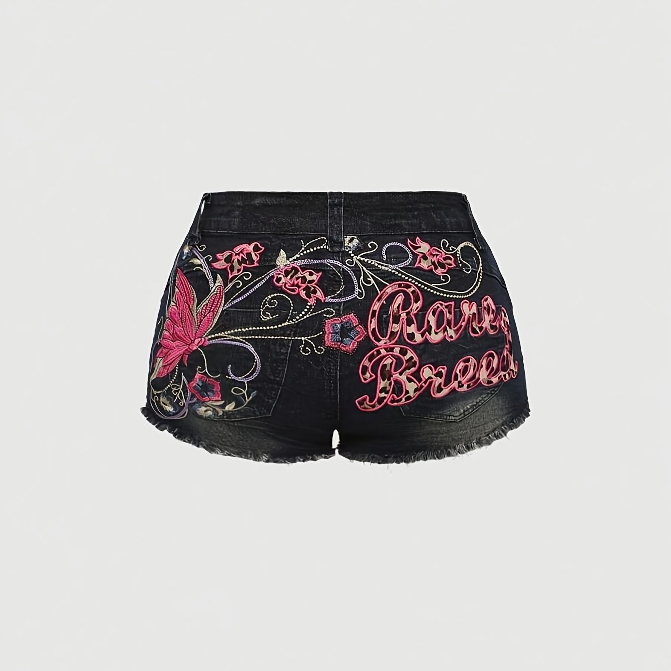 TEMU Women's Slim Denim Shorts, Embroidered Hot Pants, Frayed Hem Casual Shorts, Bodycon Fit Casual Attire