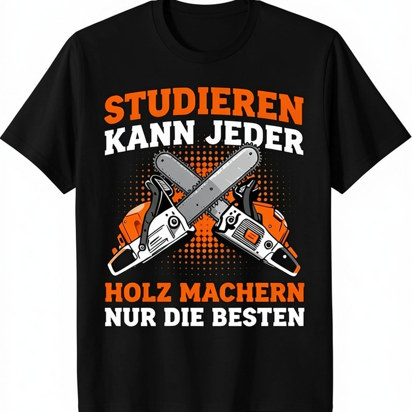 Image of Men's Lumberjack Slogan T-shirt - German Forestry Worker Design With Chainsaw & Axe Print, Casual Round Neck Short Sleeve Tee For , , - Ideal Gift Fo