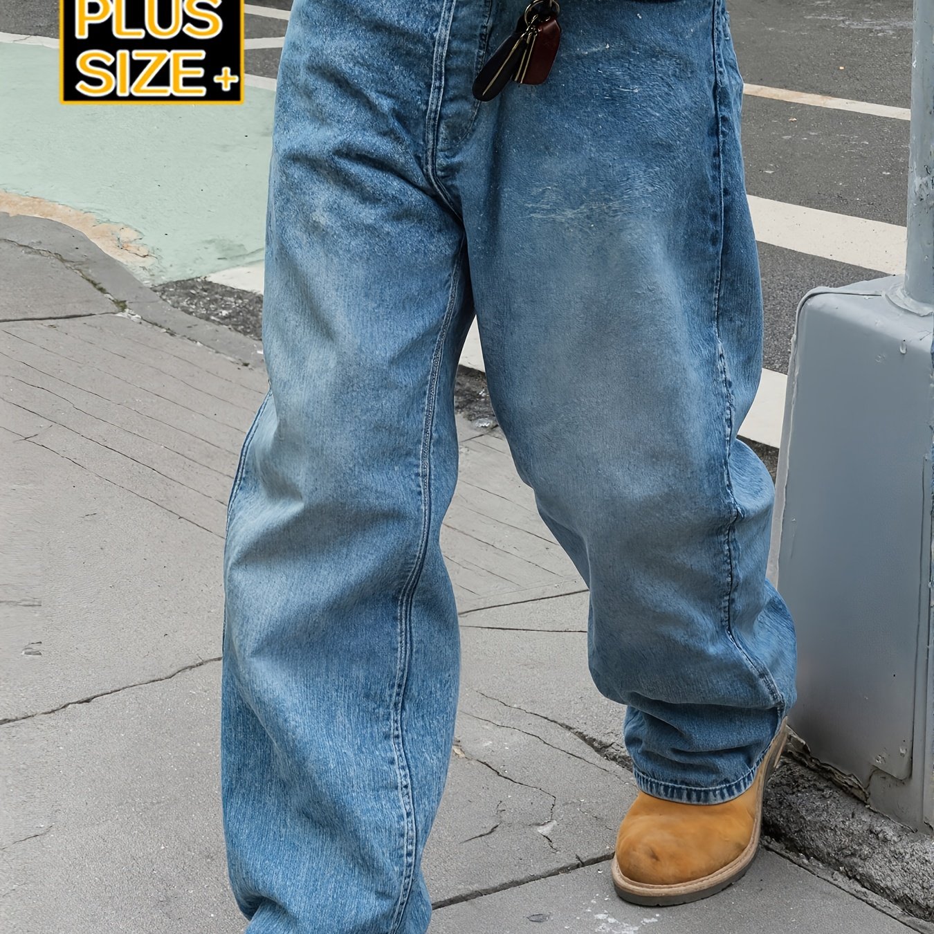 Image of Hme Plus Size Men's Denim 1xl-6xl | Enlarged And Widened, Loose And Wide Leg Design, Street Trendy And Casual Versatile Outdoor Commuting, Vintage Tassel , Durable And Wear-resistant