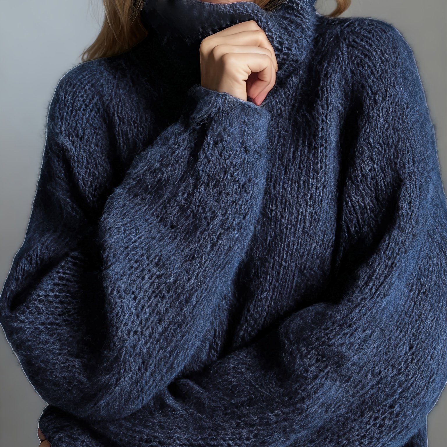 E-shop Plus Size - Plus Size - Damen Plus Size Lässiger Oversized High Neck Pullover, Dickem Pullover, Winterpullover, Lockerer Pullover