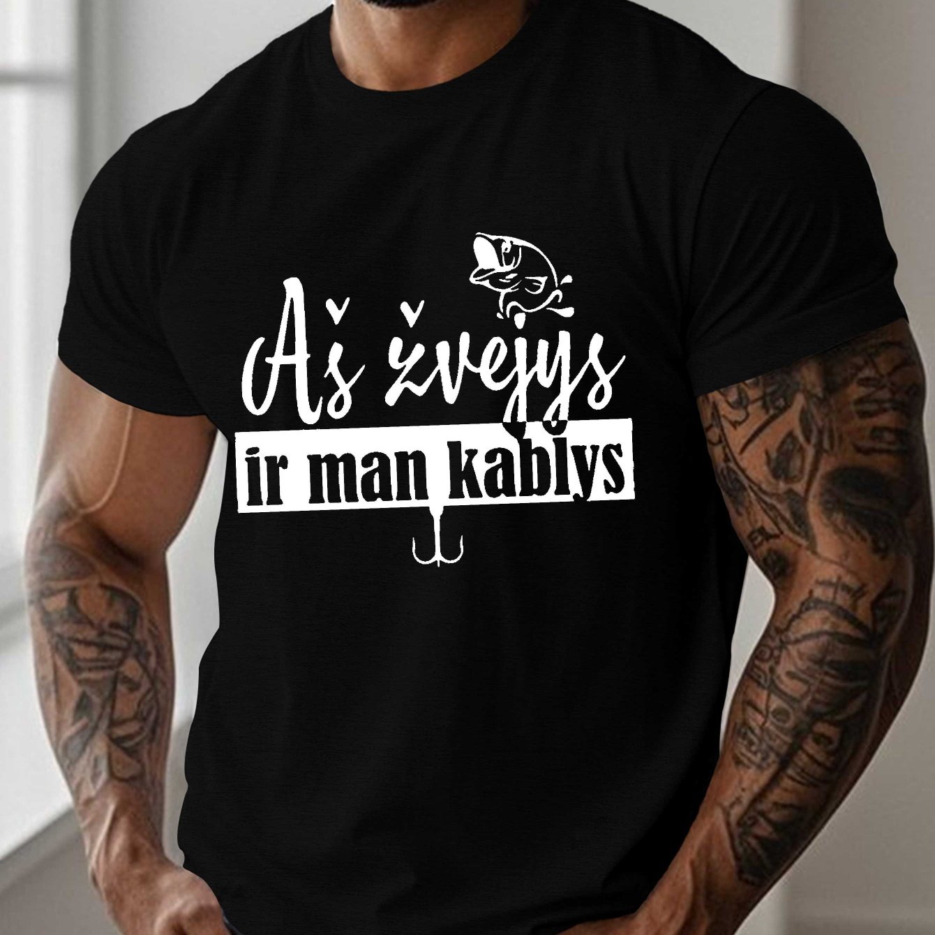 TEMU Men's Funny Lithuanian Phrases T-shirt - Lithuanian Humorous Sayings Top With Language , Casual Summer Short Sleeve Shirt For Casual Attire &