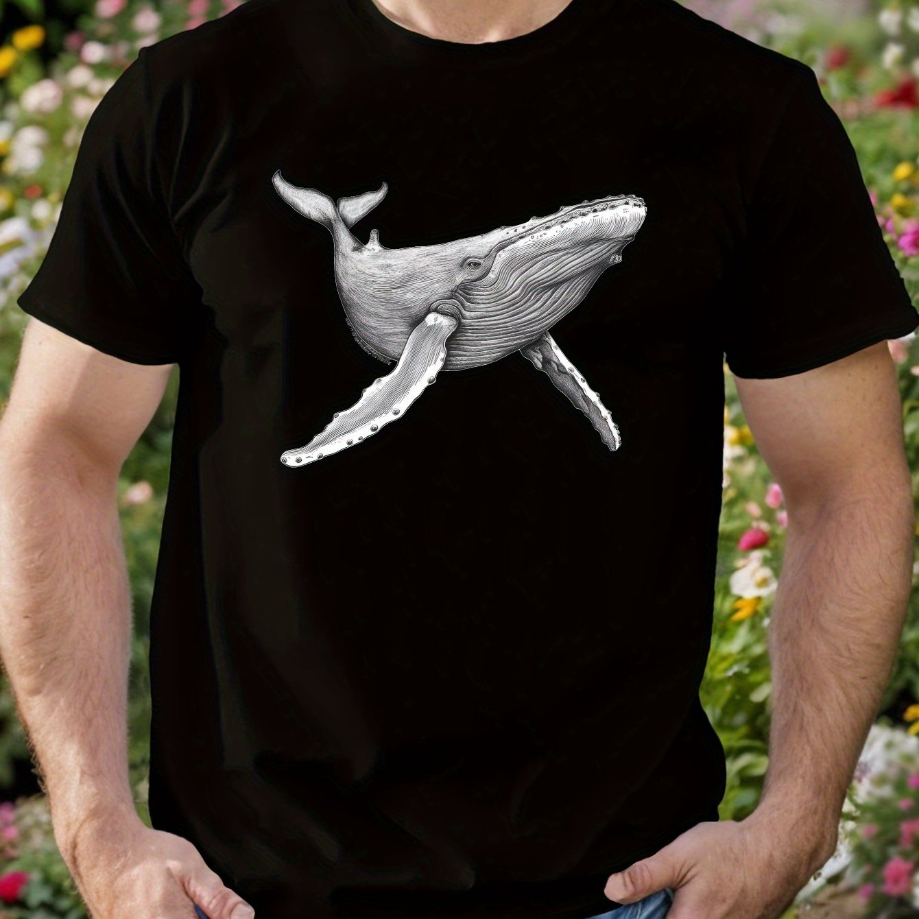 TEMU Camiseta Gráfica de Ballena para Hombre - Camiseta Casual de Manga Corta, Poliéster Transpirable, Top de Moda