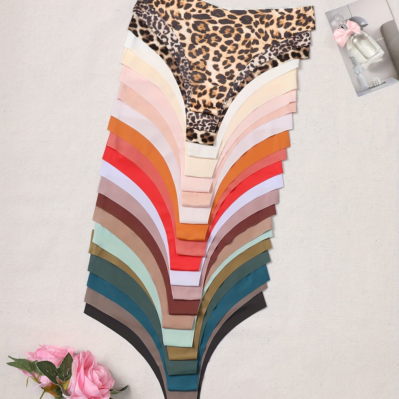 21pcs Set Of Leopard Print And Solid , Comfortable, Breathable, And Seamless Women's Thong