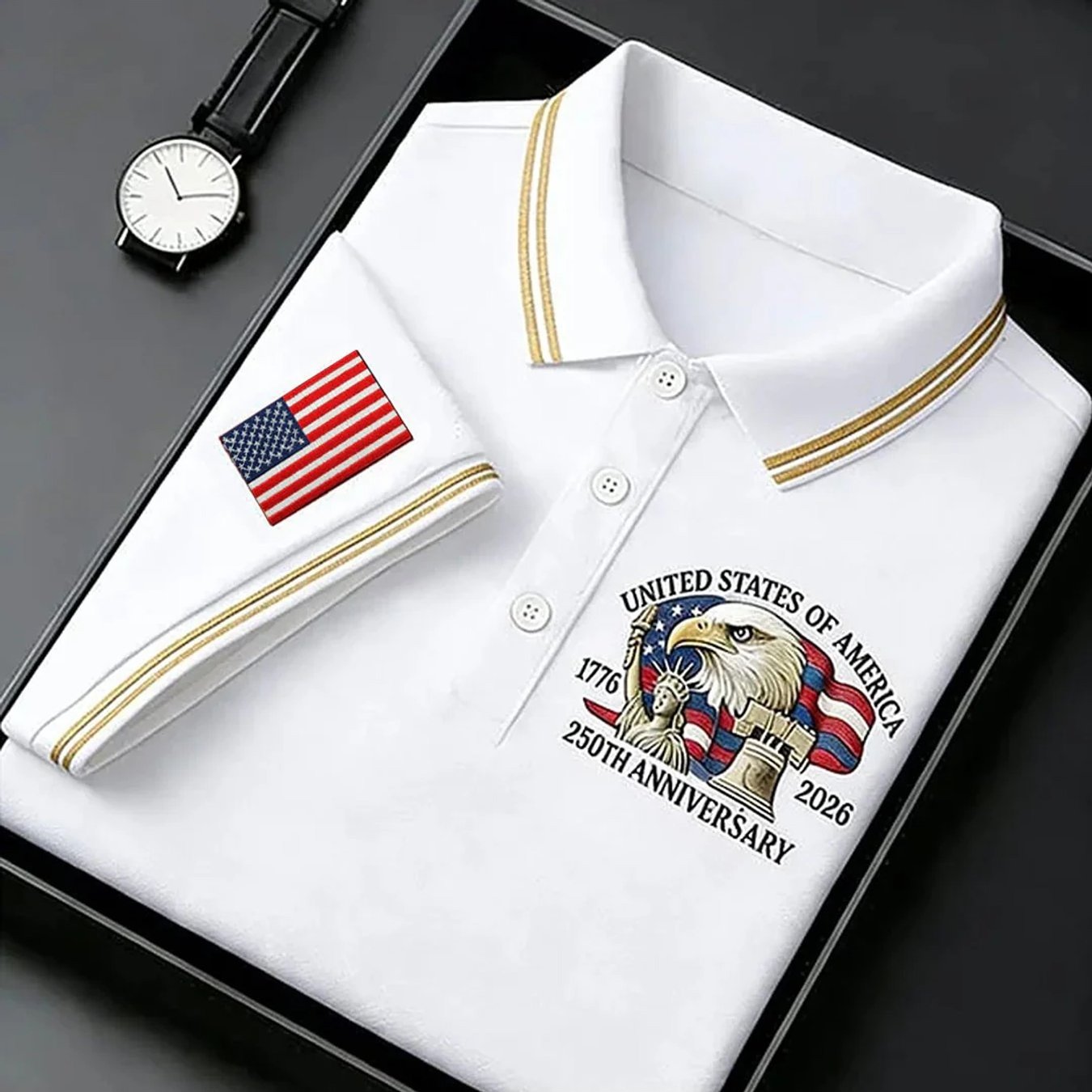 TEMU Men's Shirt Casual Trendy Eagle Statue Of Bell Flag Pattern 250th Anniversary 1776-2026 Graphic Shirt Men's Fashion For Adults Men Casual Wear