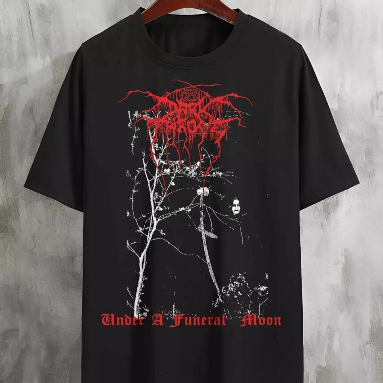 TEMU Plus Size Men' & Women' Dark Band "under The Funeral Moon" T-shirt - Gothic Tee With Iconic Print, Round Neck Casual Streetwear Suitable For ,