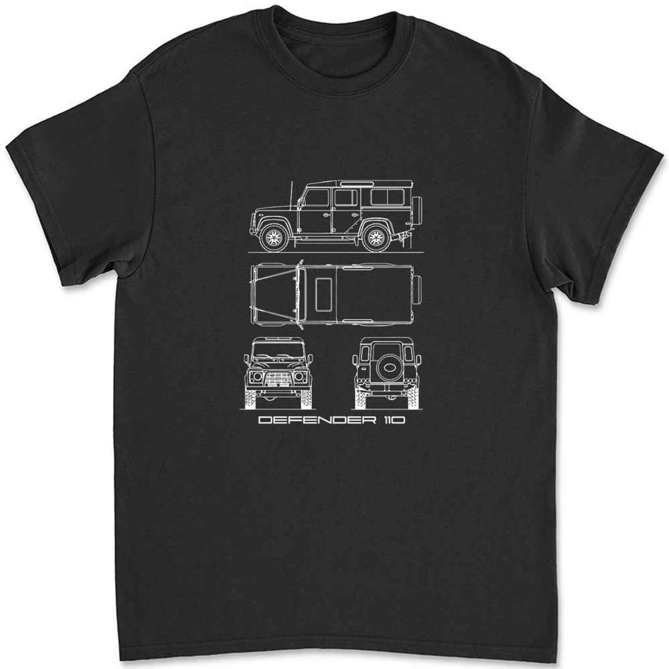 TEMU Men's Defender 110 Blueprint Pattern T-shirt- A White T-shirt Featuring A Technical Blueprint Design, Perfect For Casual Wear In Any Season, An
