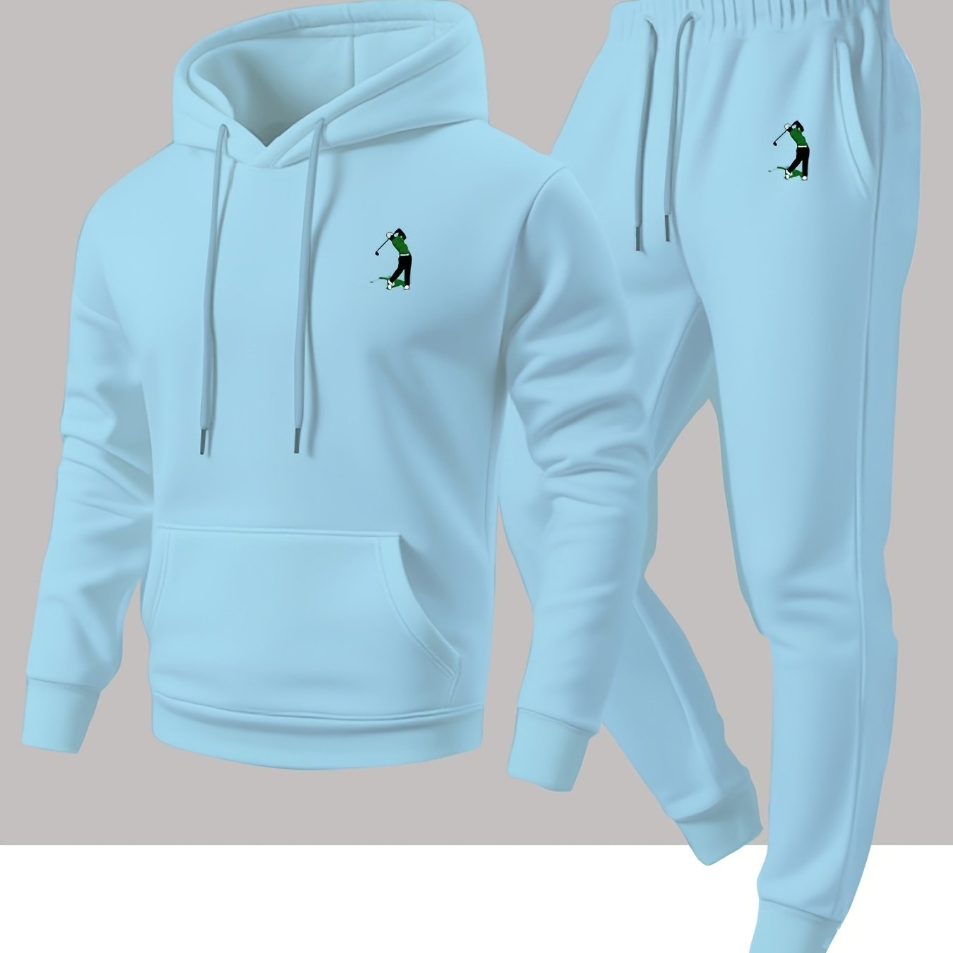 TEMU Popular Men's Casual Sports Hoodie And Pants Set Featuring A Comfortable Golf Pattern Print, Wear