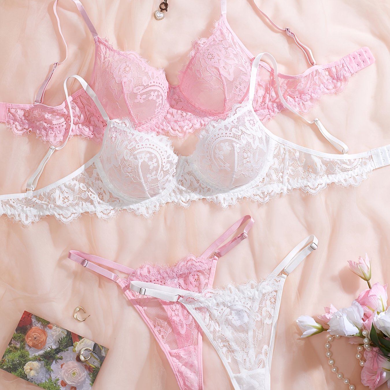 TEMU 2 Ensembles de Lingerie Sexy Femme en Dentelle Tendue avec Armatures Confortable