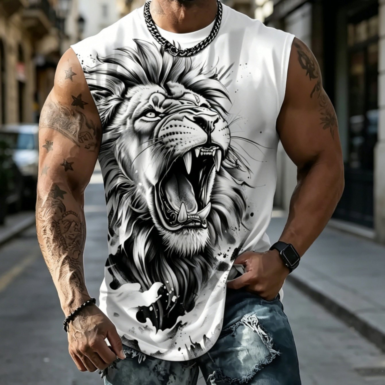 TEMU [print Design-not Textured], Splatter Print Sleeveless T-shirt Men's Summer Trendy Loose Tank Top, Plus Size