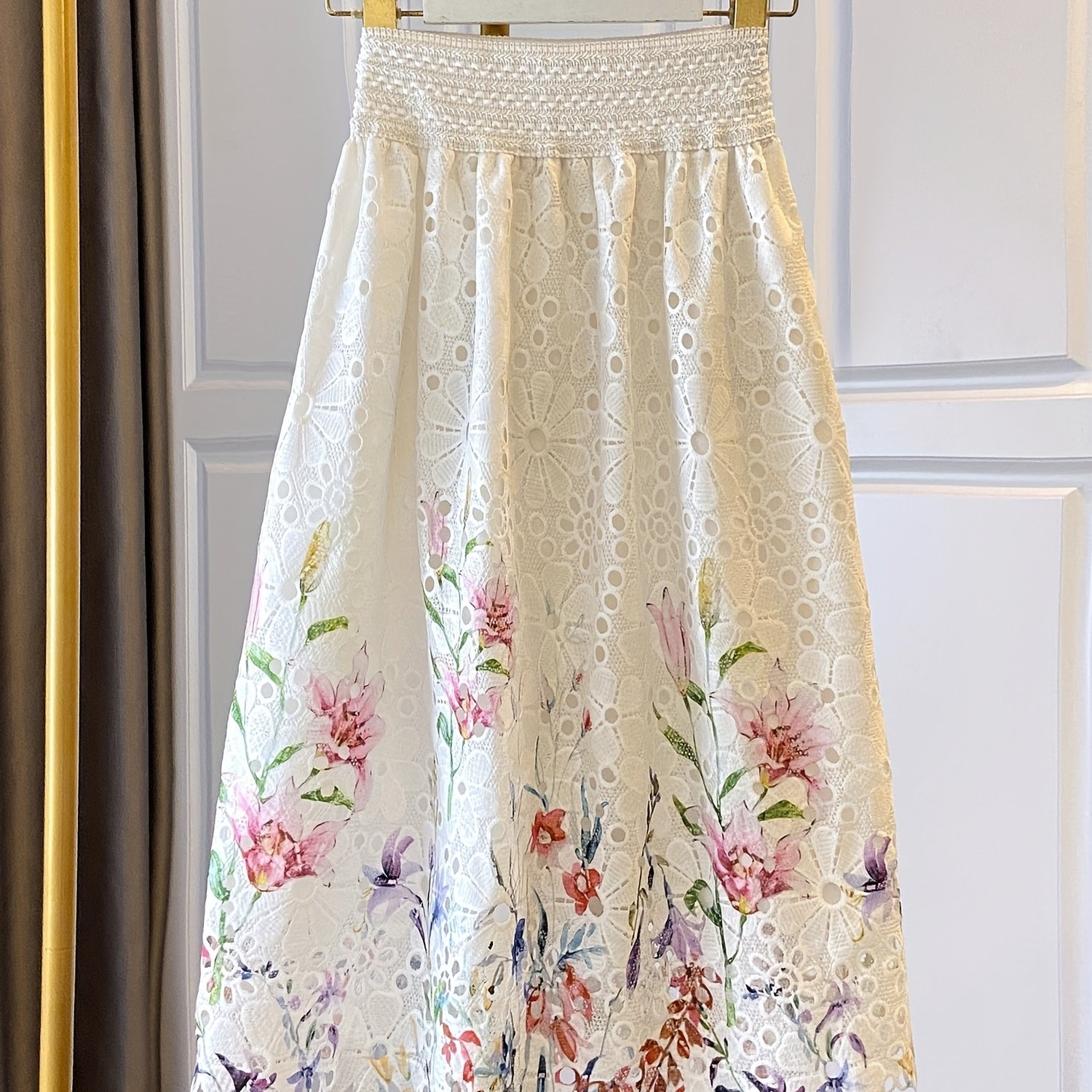 Image of Water-soluble Lace Embroidered Printed Skirt, Stretchy High-waisted Skirt