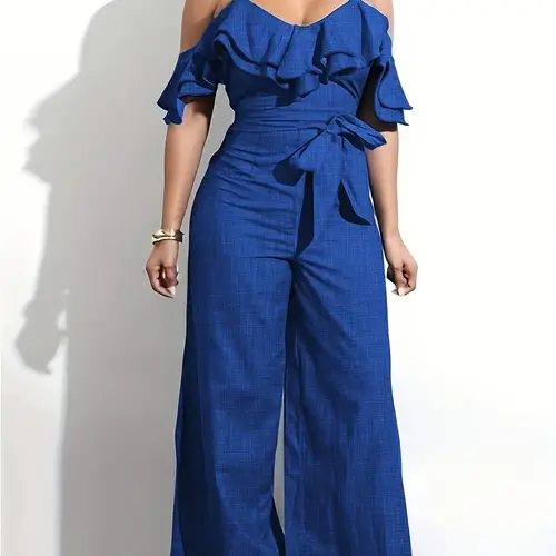 womens solid color loose casual jumpsuit