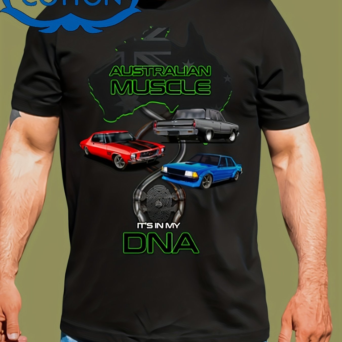 TEMU Men's Australian Muscle Graphic T-shirt - Heavyweight And Design High Stretch Regular T-shirt Men And Women Unisex T-shirt Suitable For Outdoor