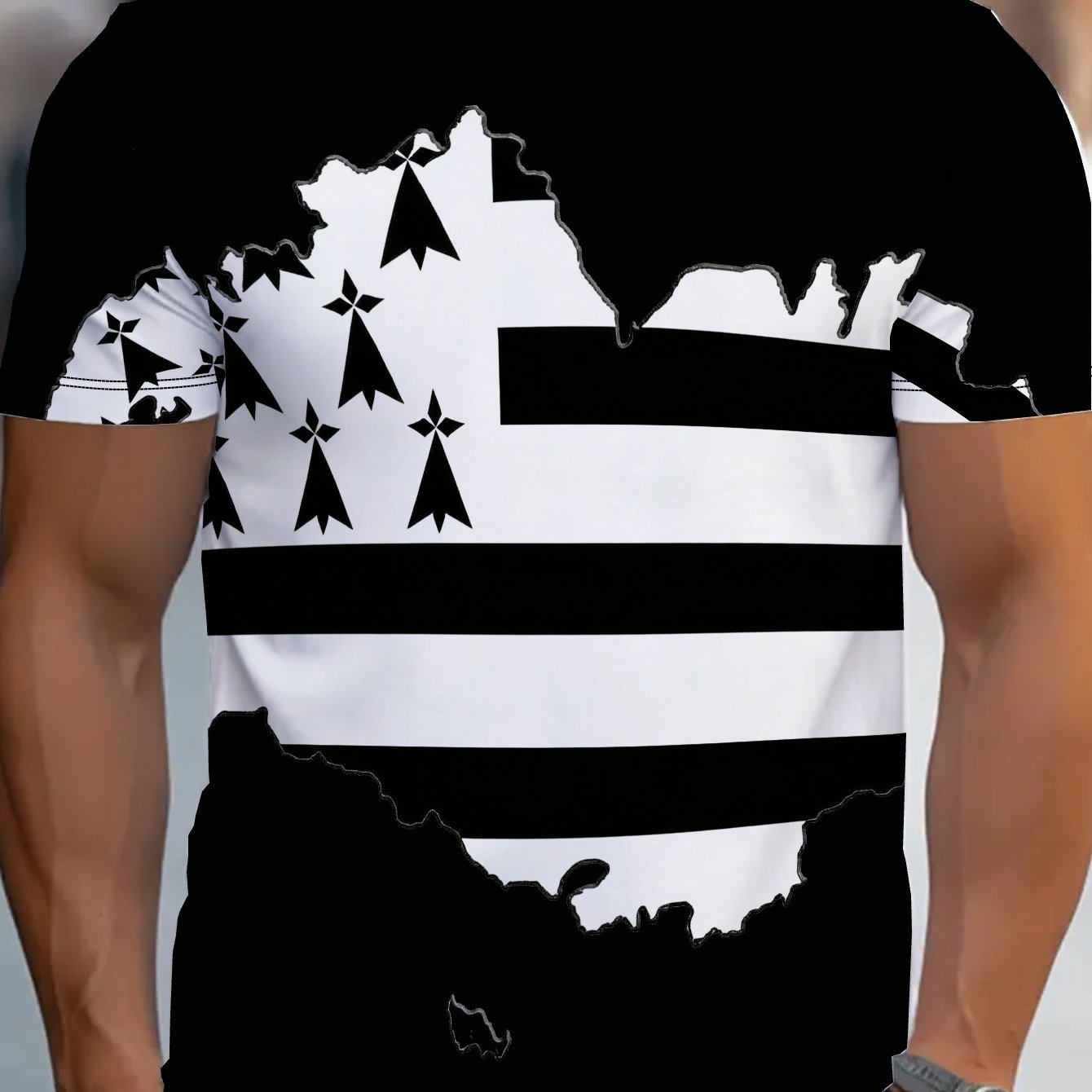 TEMU T-shirt homme 2D avec carte de la et drapeau, imprimé , col rond, manches courtes