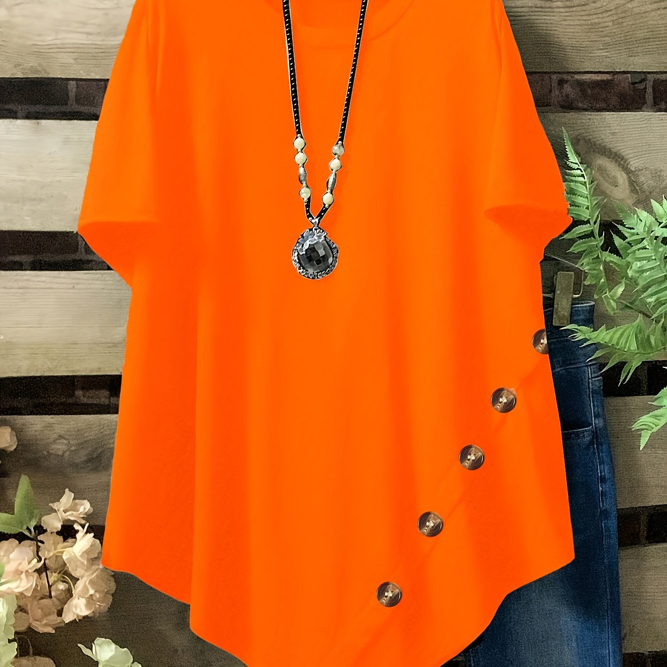 E-shop Plus Size, Damen Casual Rundhals Asymmetrischer Saum T-Shirt