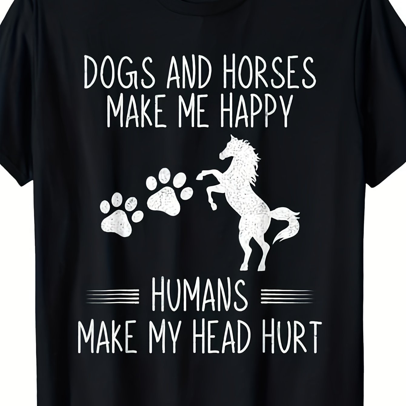 TEMU Funny Dogs & Horses Hurt - Humor Slogan T-shirt For , 220gsm Pure Cotton Retro Graphic Tee, Casual Round Neck Shirt For Dog Lovers, Funny