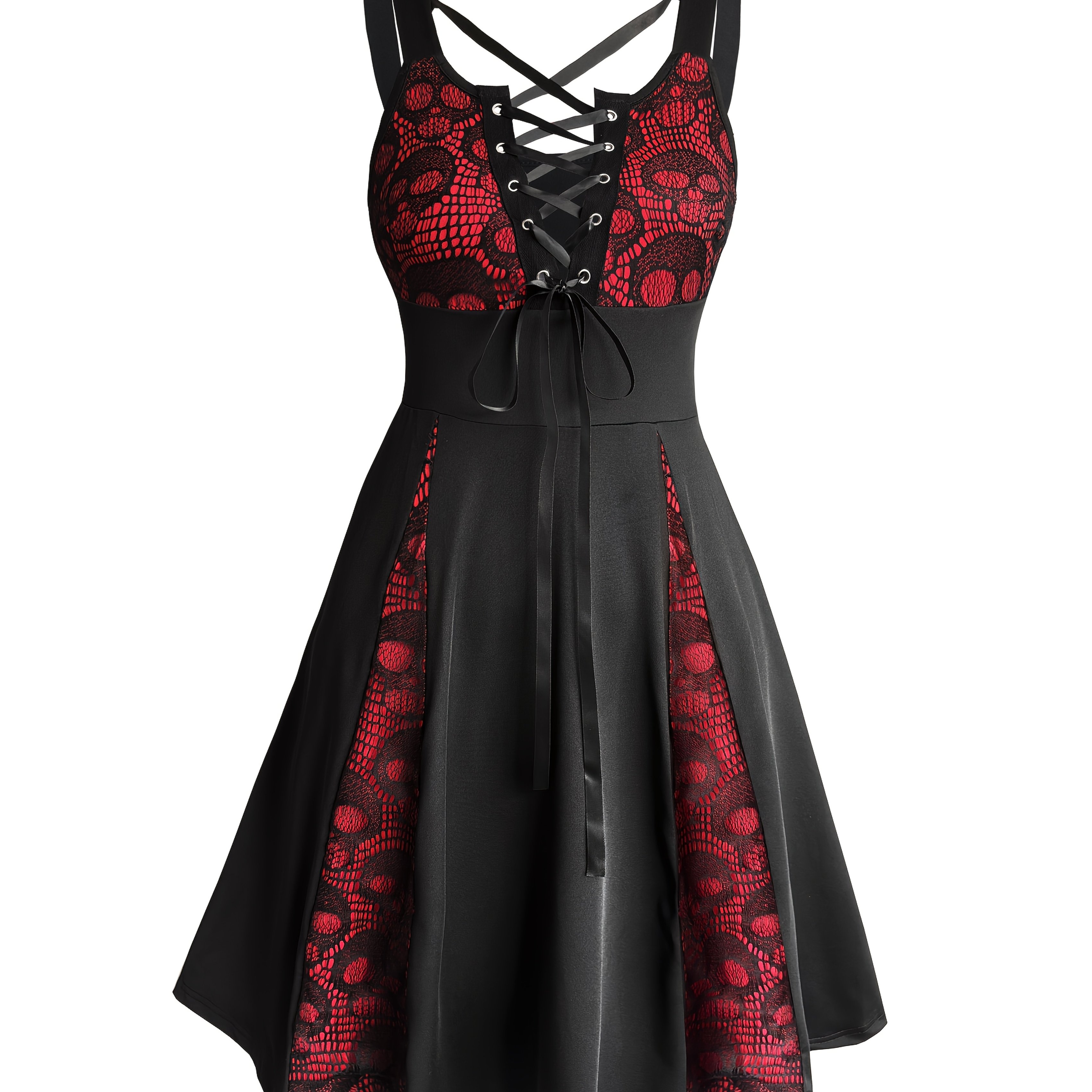 Image of Cute Hot, Street Parties, Showcasing, Suitable For , Mysteriously Cute And Sexy, Skull Lace Stitching, Gothic Vest Dress, Directional Design