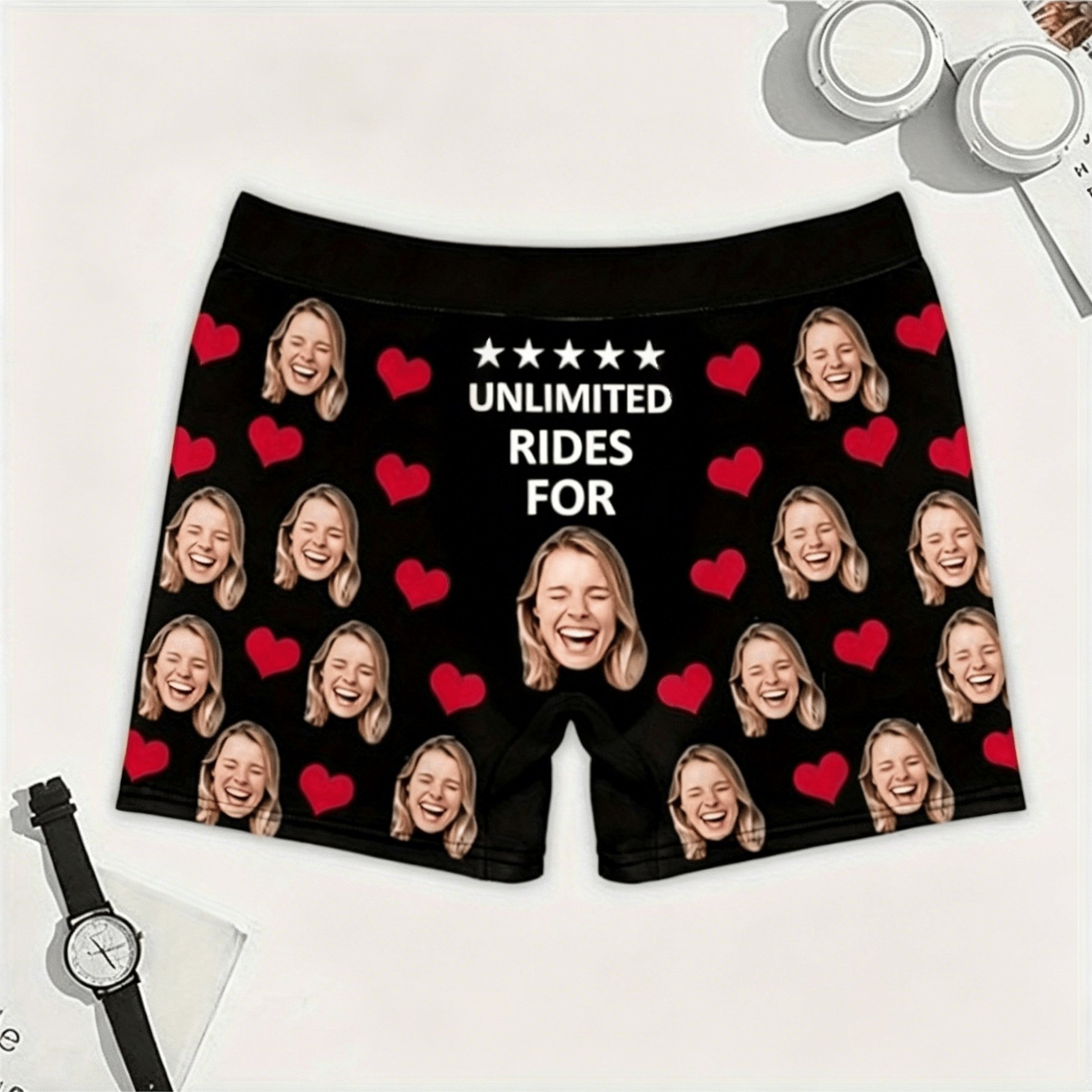 TEMU Custom Black Heart Text Men's Boxer Briefs, Custom Photo - Valentine's/anniversary Gift For Boyfriend/husband, Matching Couple Shorts, Machine