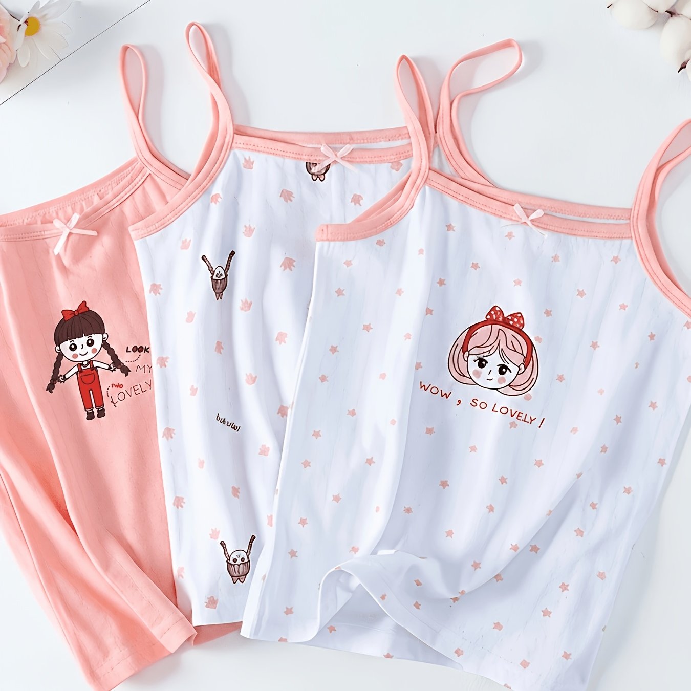 Image of 3pcs Set, Children's Vest, Rabbit Girl, Girl, Suitable For , Baby Girl, Slim Fit Vest, Medium Size Children's Suspender