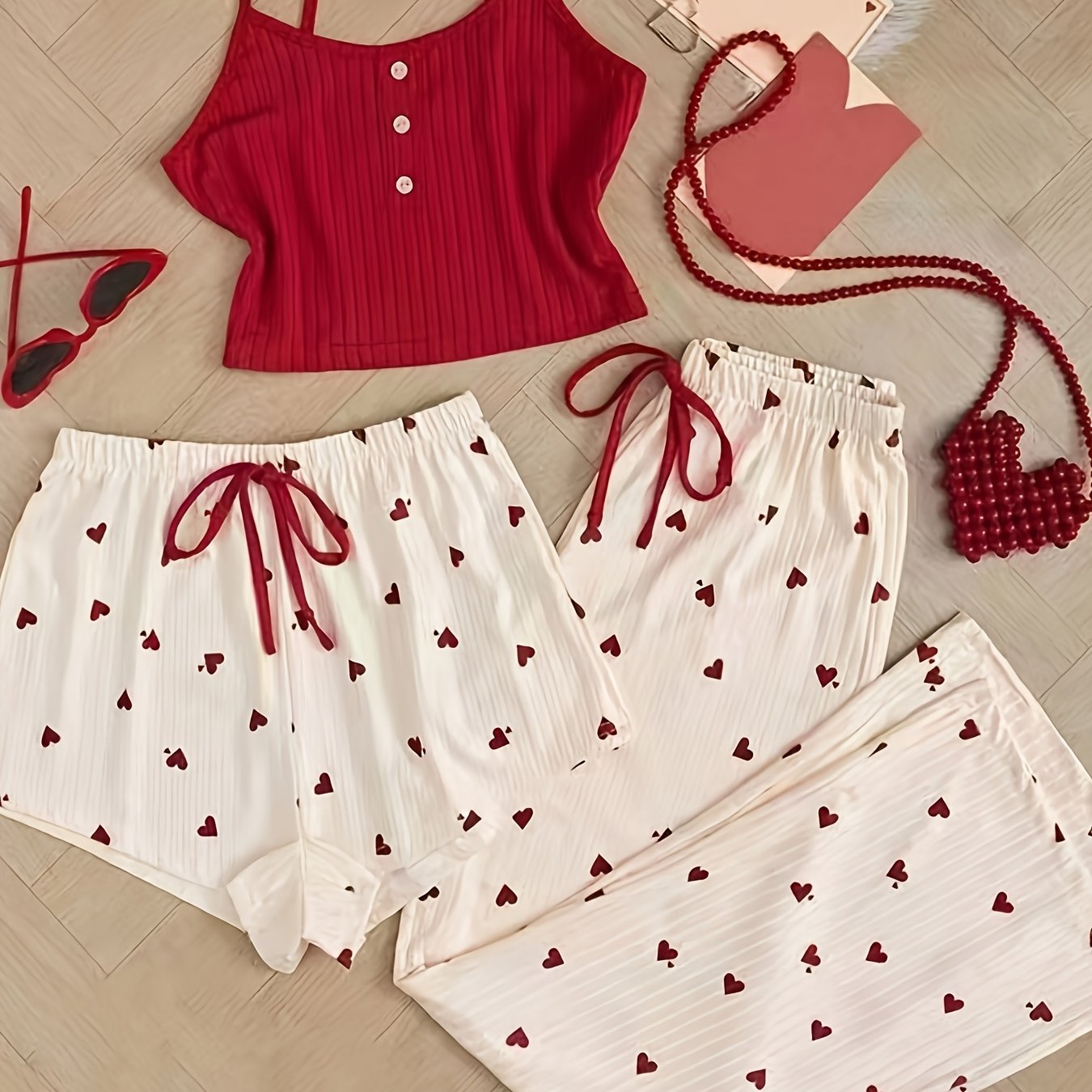 TEMU Three-piece Loungewear Set - Cozy, Cute, Sweet & Outfit, New Loungewear Collection With Long Pants, Shorts, And Tank Top