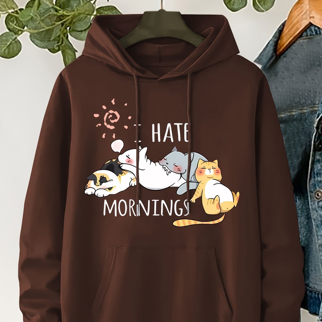 TEMU Plus Size, Graphic Print Hoodie, Drawstring Casual Hooded Sweatshirt For Fall & Spring, Women's Clothing