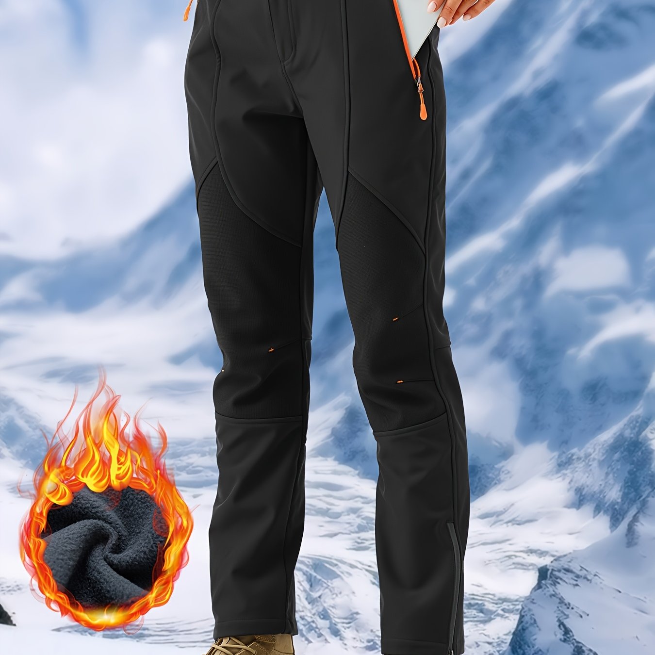 TEMU Women's Snow Ski Fleece Lined Pants Insulated Softshell Snowboard Pants Hiking Outdoor Zipper Bottom Leg