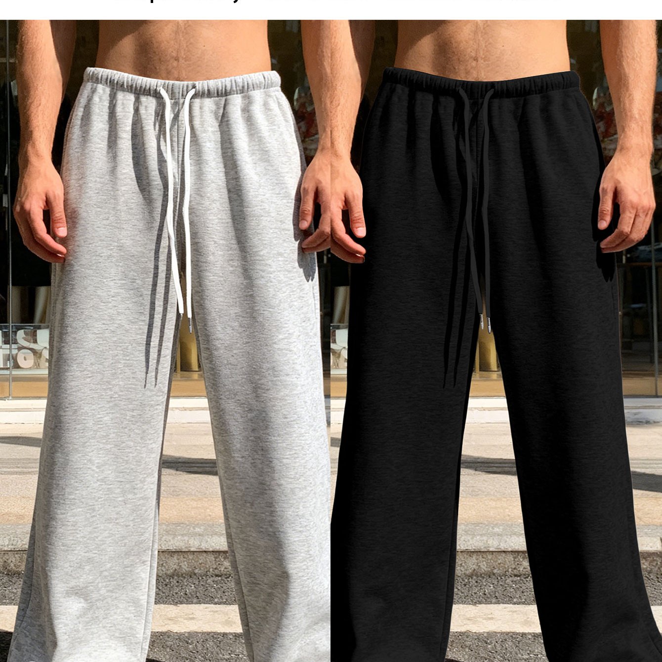 TEMU 2pcs Men's Casual Running Sports Pants - Straight Loose Fit, Elastic Waistband With Drawstring Design, Side Pockets, Comfortable Spring Autumn