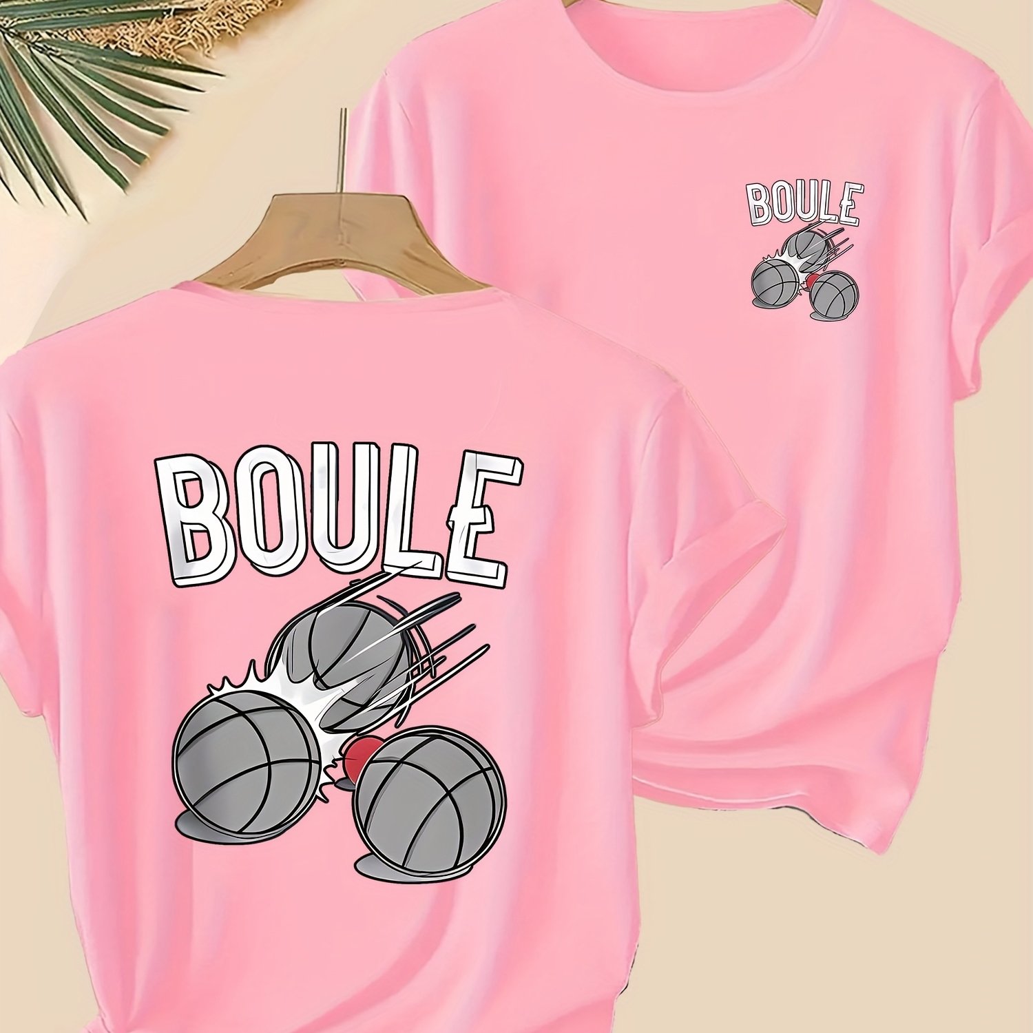 TEMU T-Shirt Femme Imprimé - Haut à Manches Courtes Respirant Col Rond avec Lettrage et Graphismes Boule/Boules/Boule - Tenue Sportive Décontractée