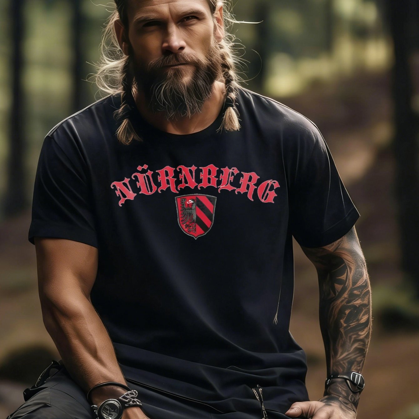 Men's T-shirt Black Football Club Logo And Text Forest Outdoor Casual Wear