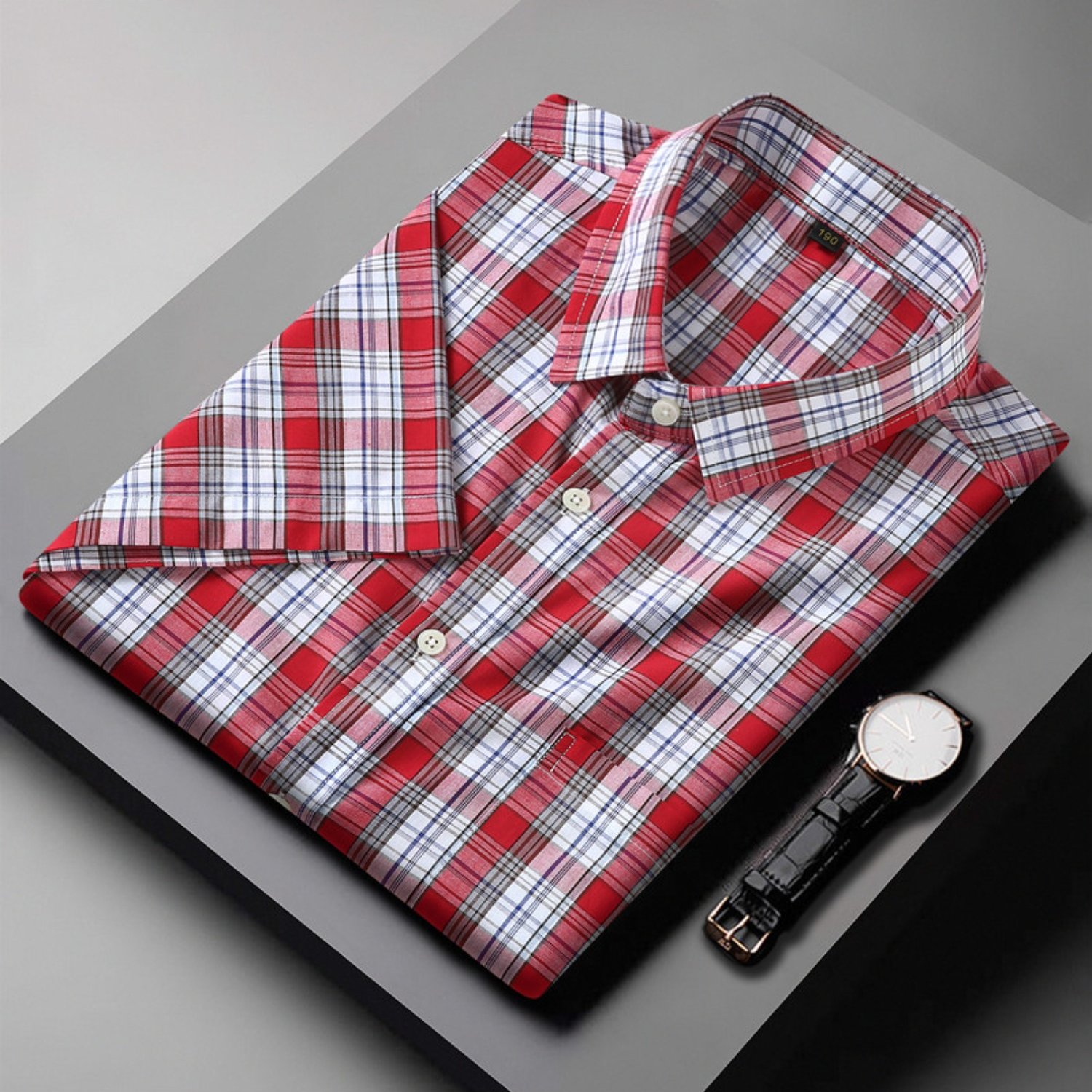 Large Size Men's Short-sleeved Cotton Shirt, Loose Casual Yarn-dyed Multi-grid Color Versatile And Shirt For Men's Hipster In Summer, Plus Size
