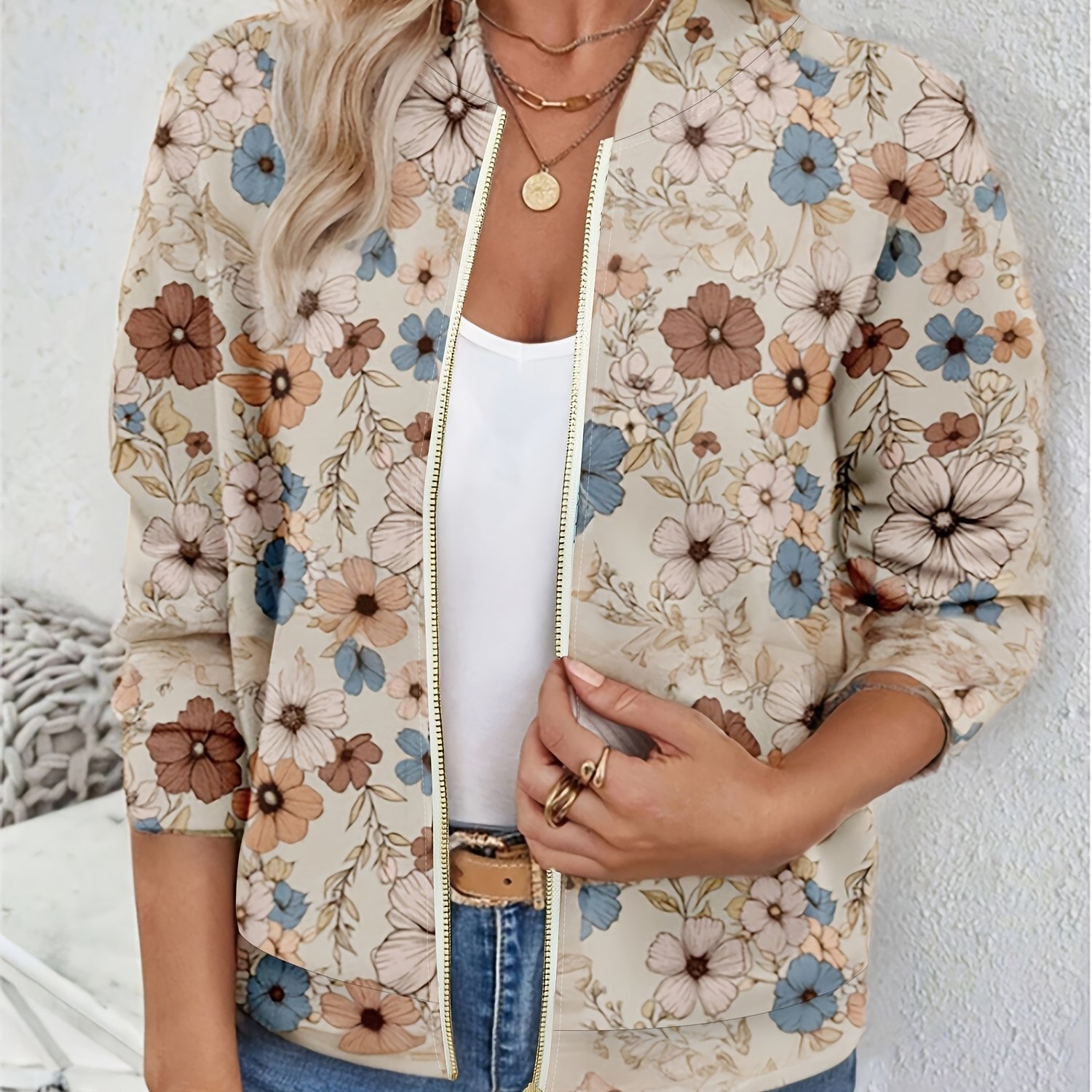 Women's Floral Lightweight Jacket For Spring, Autumn, And Early Winter