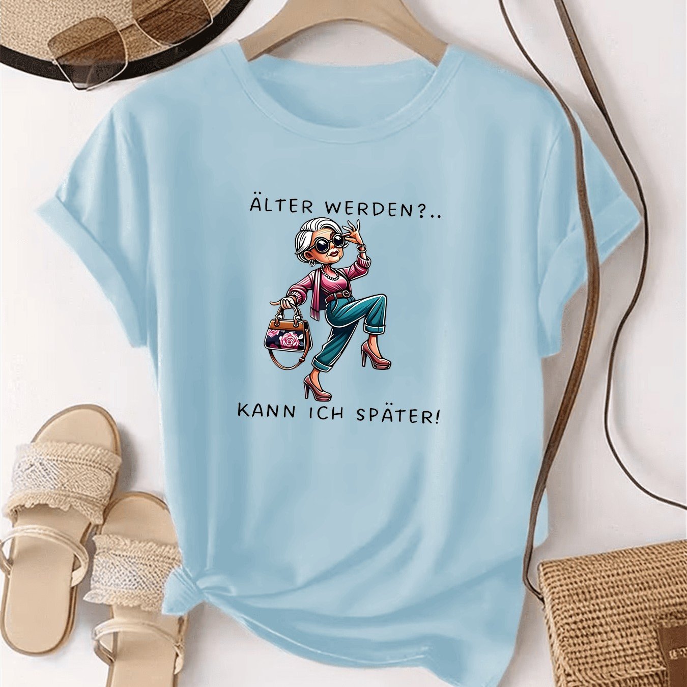 TEMU Fun And Printed Women's T-shirt With Short Sleeves And Round Neck For Daily Casual Wear, Designed For Older Women