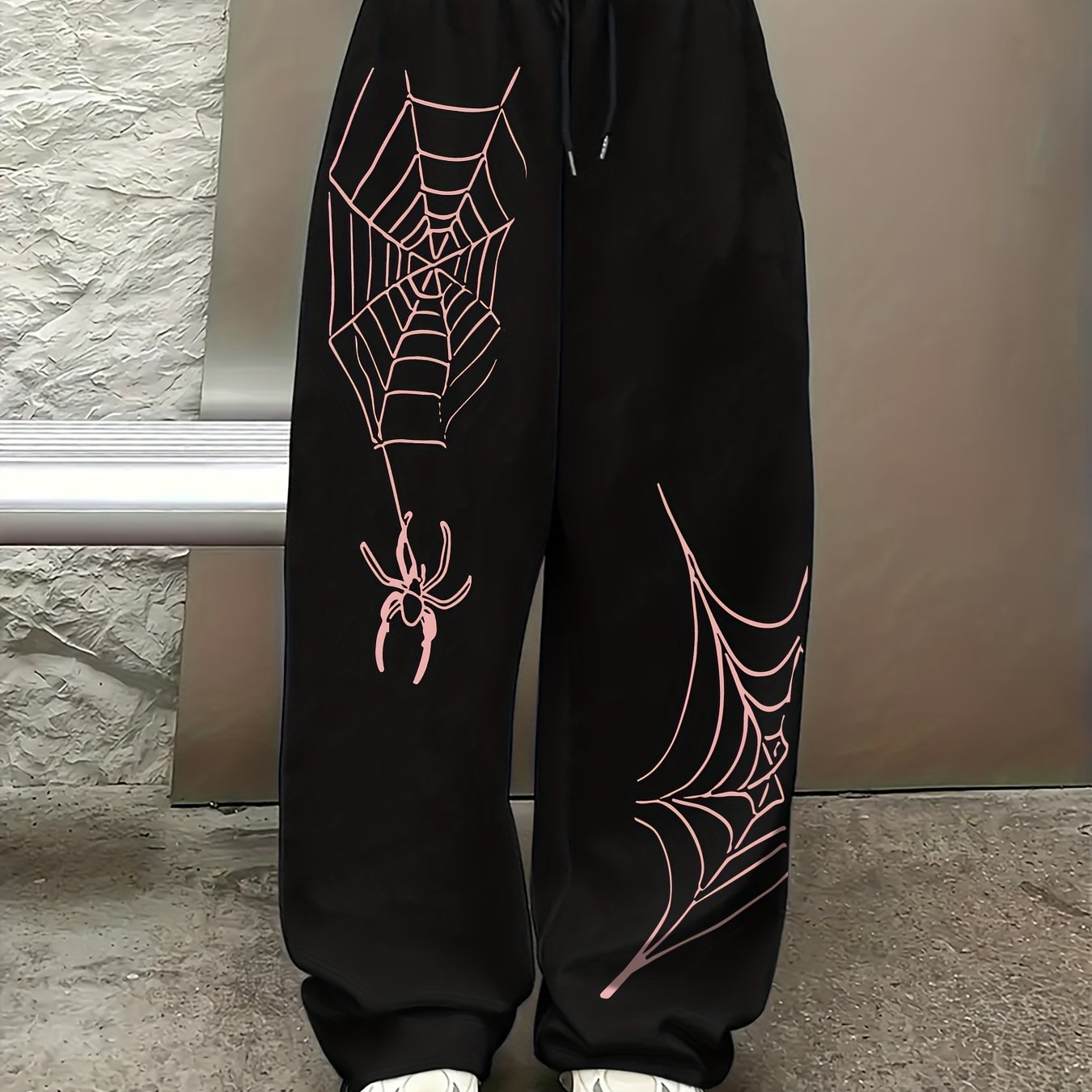 TEMU Joggers Imprimé Toile d'Araignée pour Femmes - Pantalon de Jogging Décontracté à Cordon de Serrage et Jambe Droite, Lavable en Machine