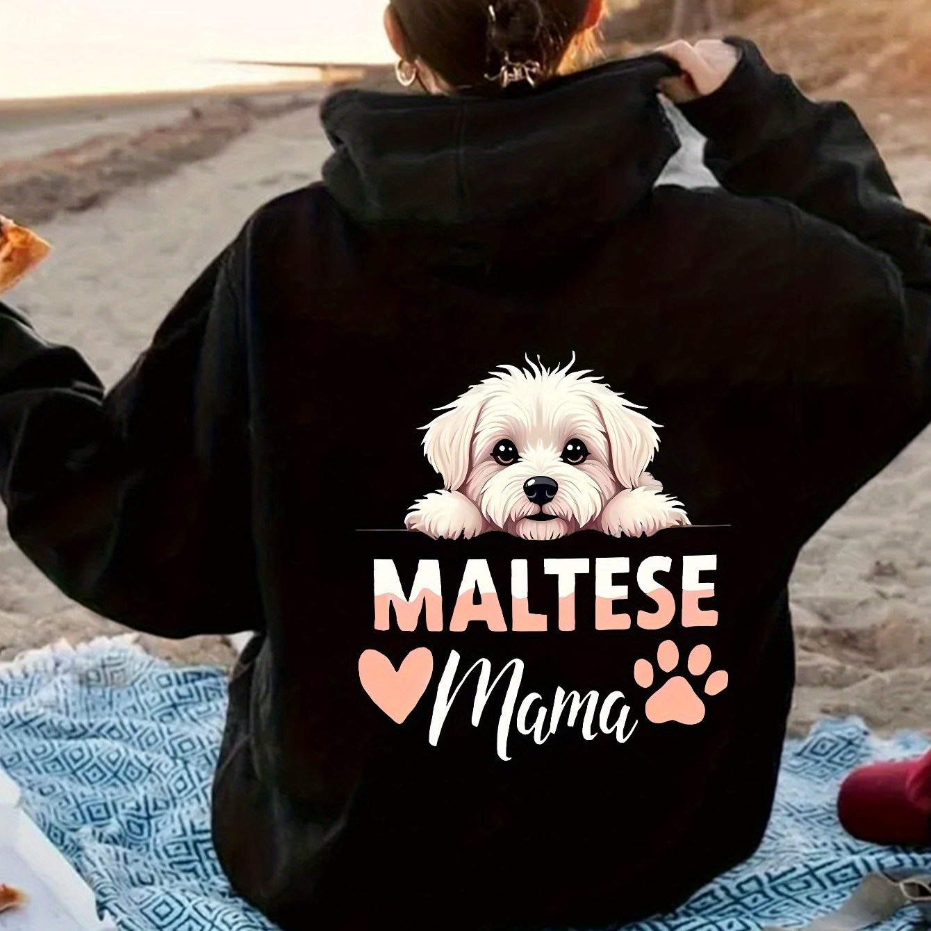 TEMU Maltese Mother Women's Fashionable Casual Sports Hooded Sweatshirt With Back Print
