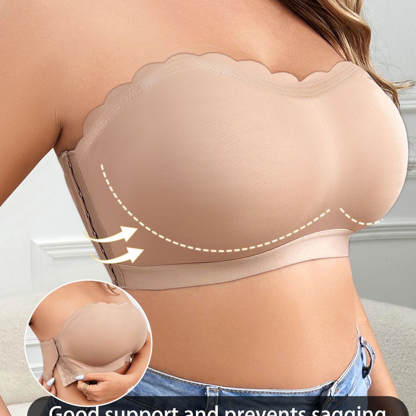 Plus Size Women's Strapless Side Bralette, Wire-free Camisole Casual Comfortable Bra With Beautiful Thin S