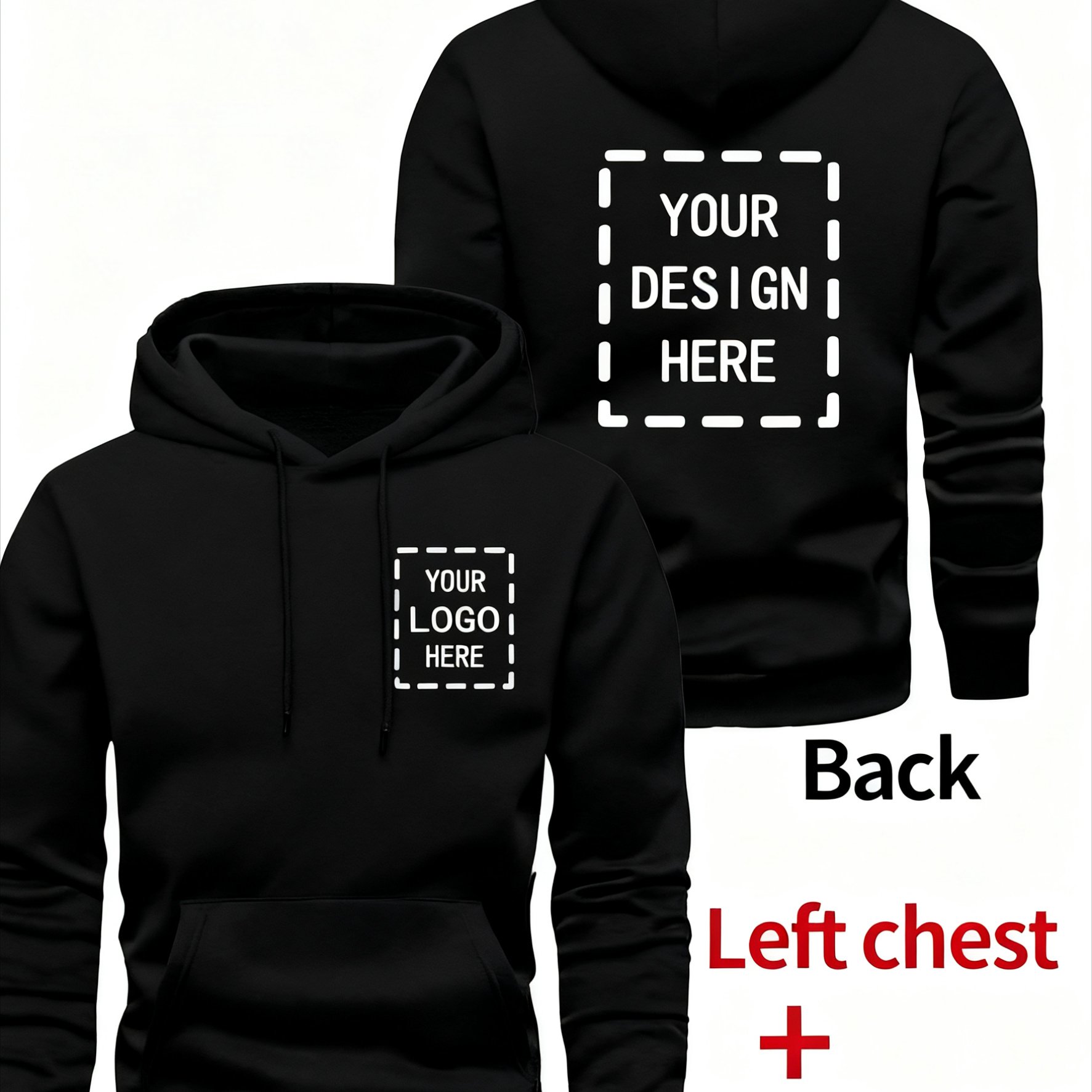 E-shop Personalisierter Herren-Hoodie – - Rückseitendruck für ansprechende Bilder Logos verfügbar, stilvolle lockere Passform mit Kängurutasche,