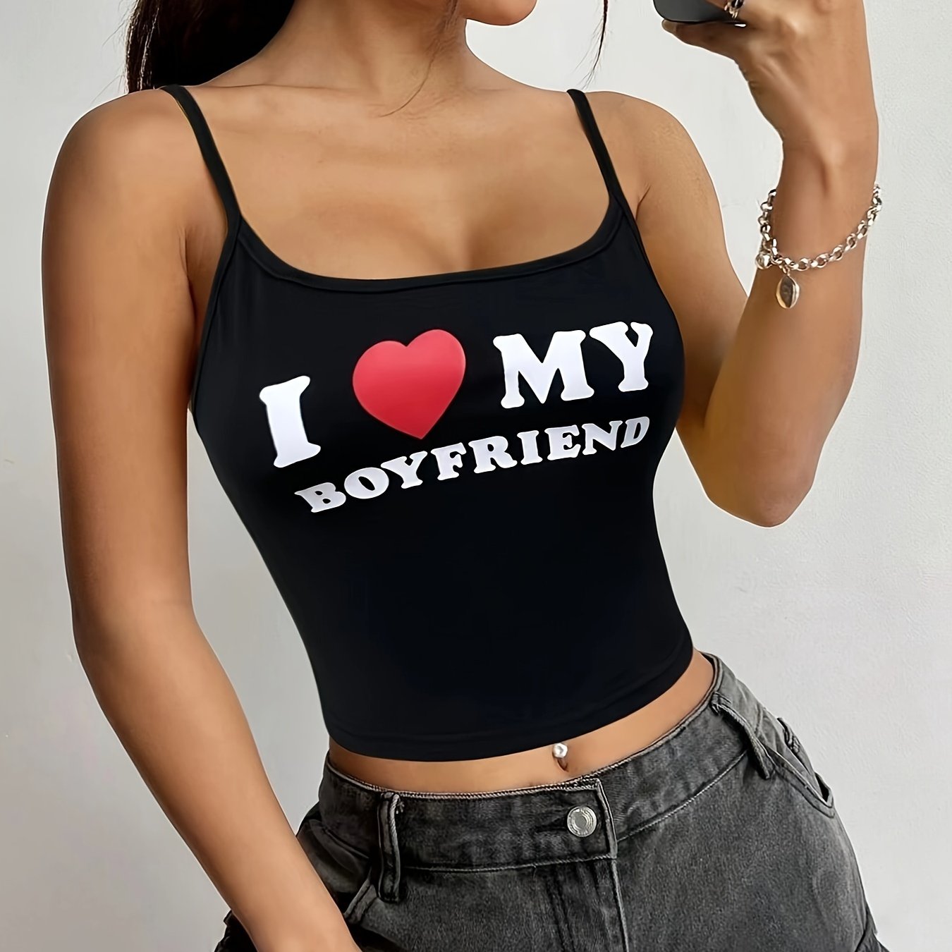 A Women's Tank Top With Letter And Heart Prints, Perfect For Summer Yk2