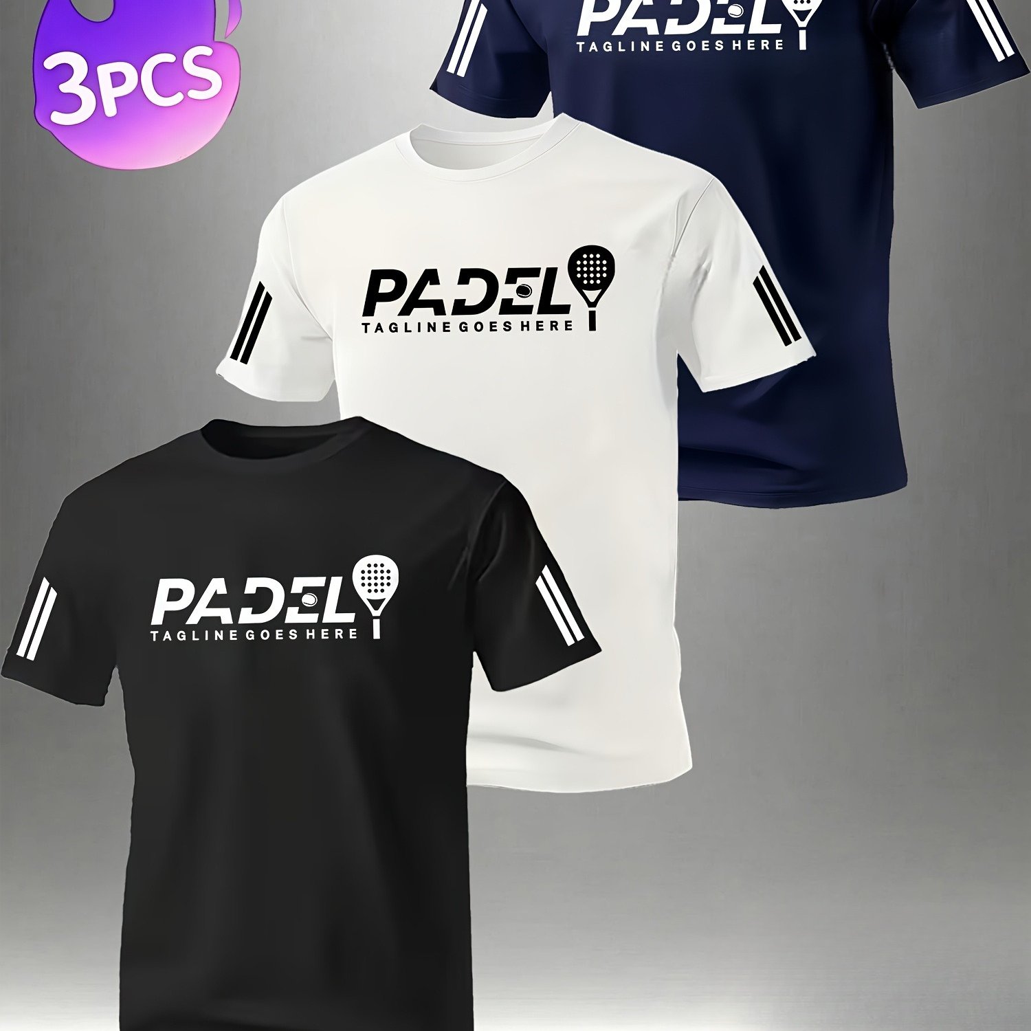 TEMU 3pcs Men's Paogo T-shirts, Suitable For Daily Wear And Padel Sports, Breathable, Soft, Lightweight, Crew Neck Short Sleeve, Summer Casual Padel