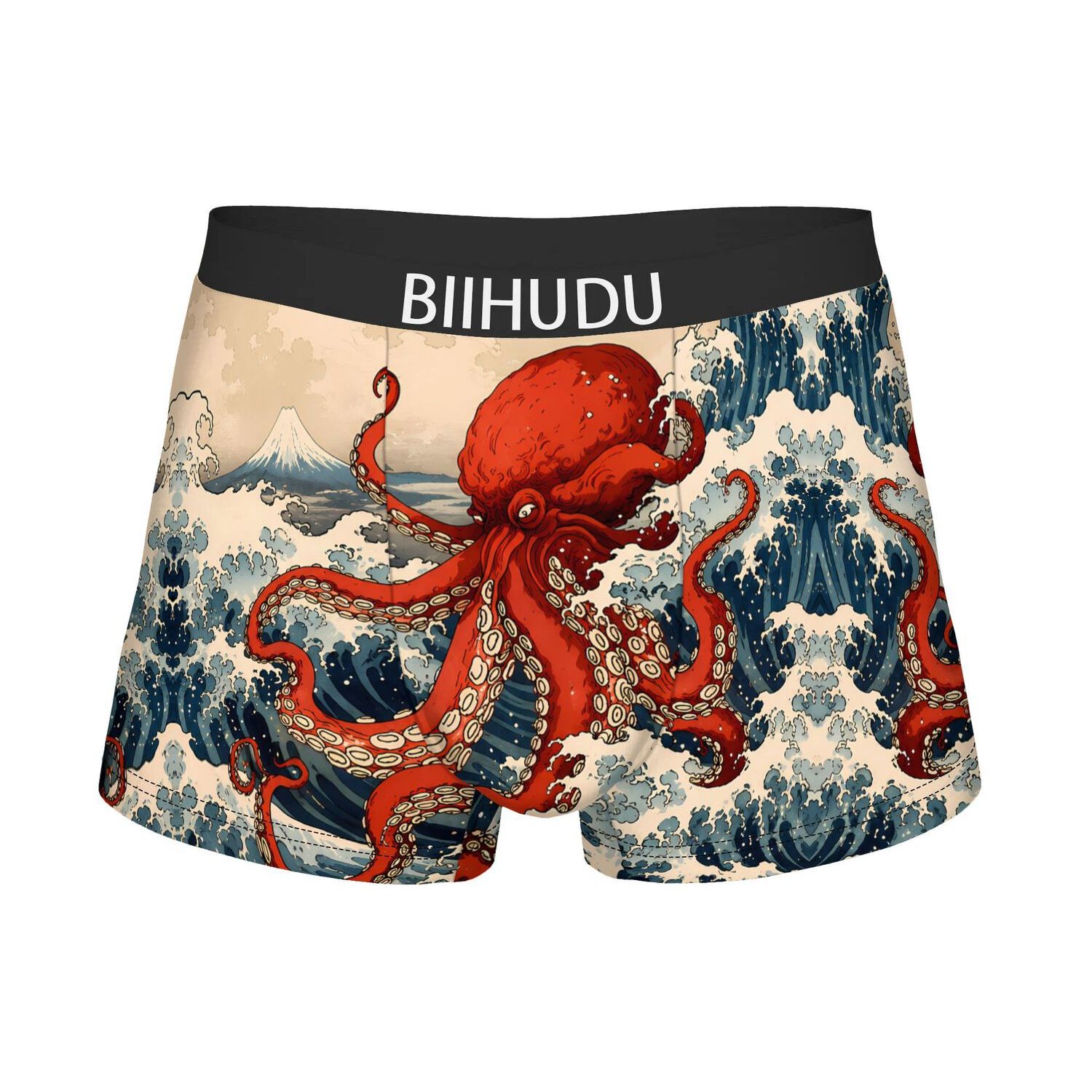 TEMU Enormous Octopus In Japanese Wave Art Unique Underwear Design Comfortable Men&;s Novelty Boxers Shorts Machine Washable, Breathable Comfortable