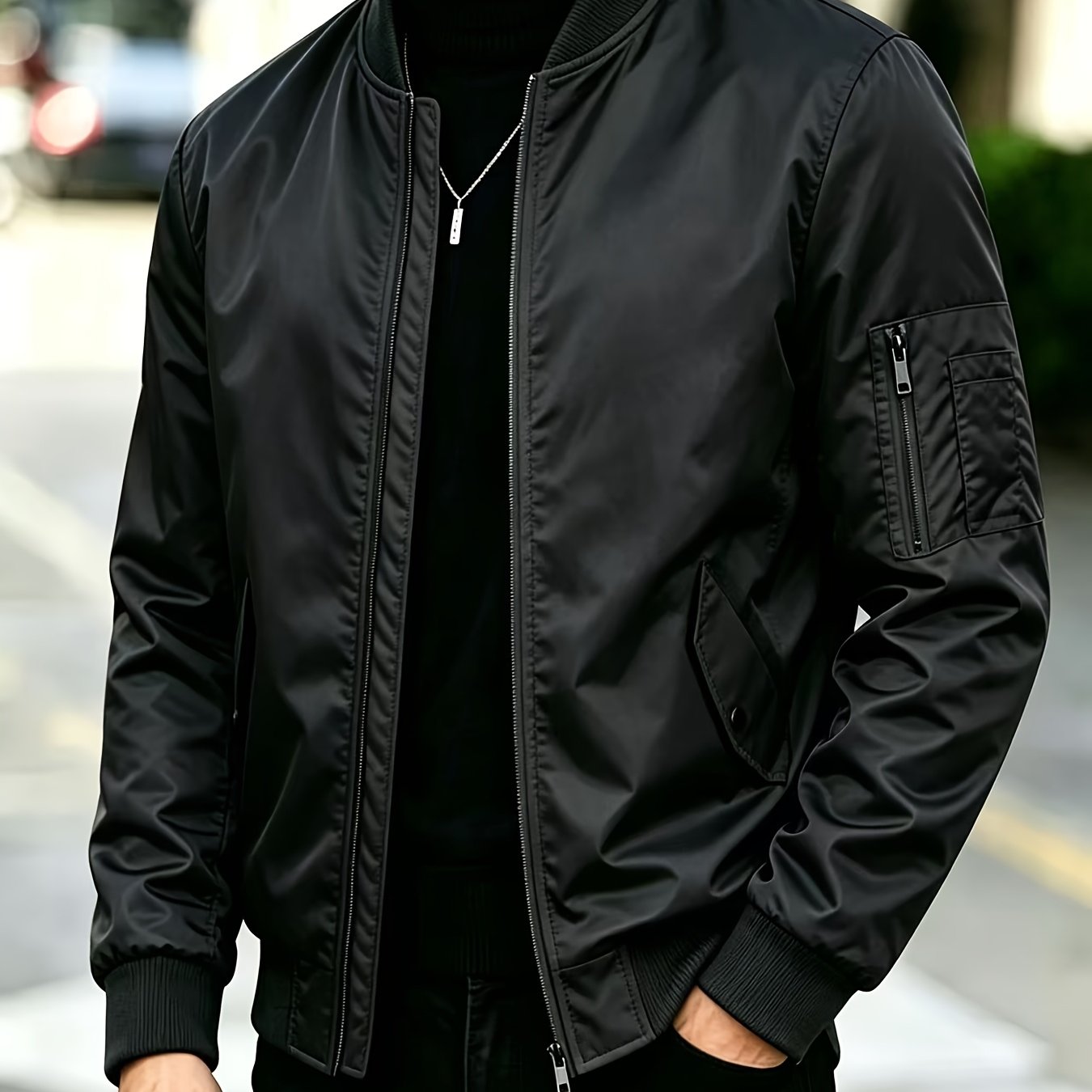 TEMU European And American Spring/autumn Men's Thin Jacket, Solid Color Fashionable Casual Outerwear, Outdoor Sports Baseball Uniform With Zipper ,