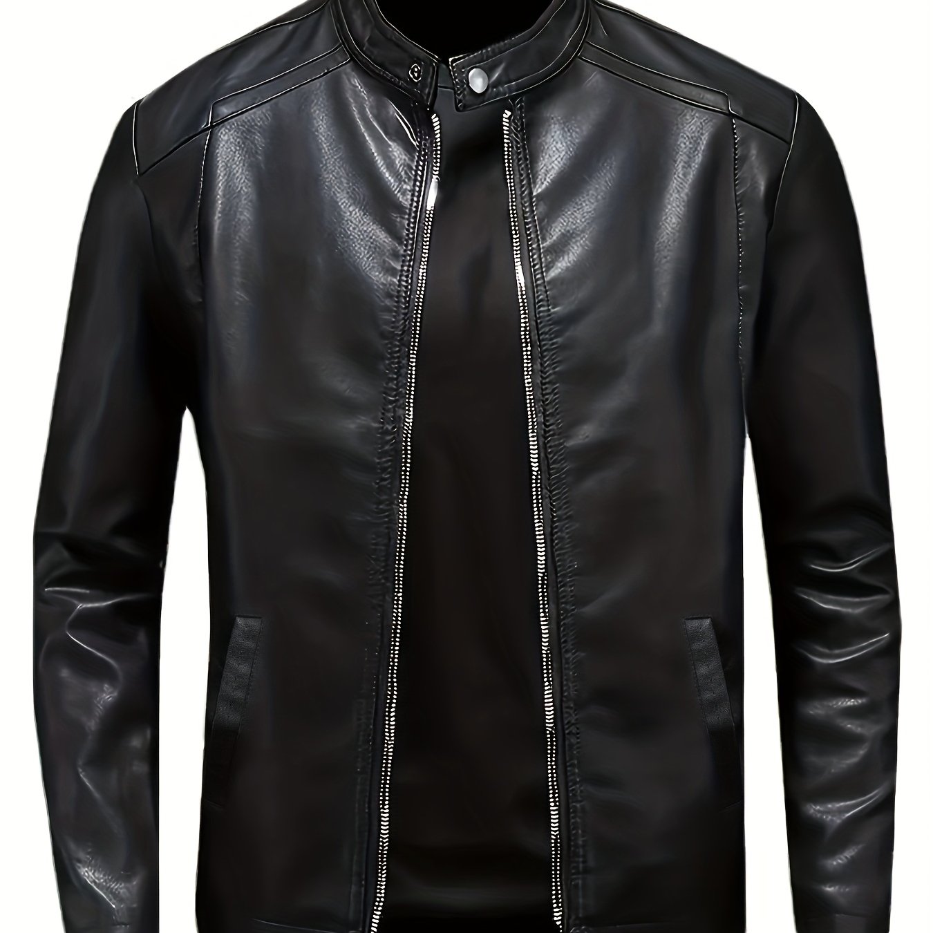 Men's Winter Casual Pu Leather Jacket, Collar, Zipper Pocket, Classic Motorcycle Fashion Style Jacket