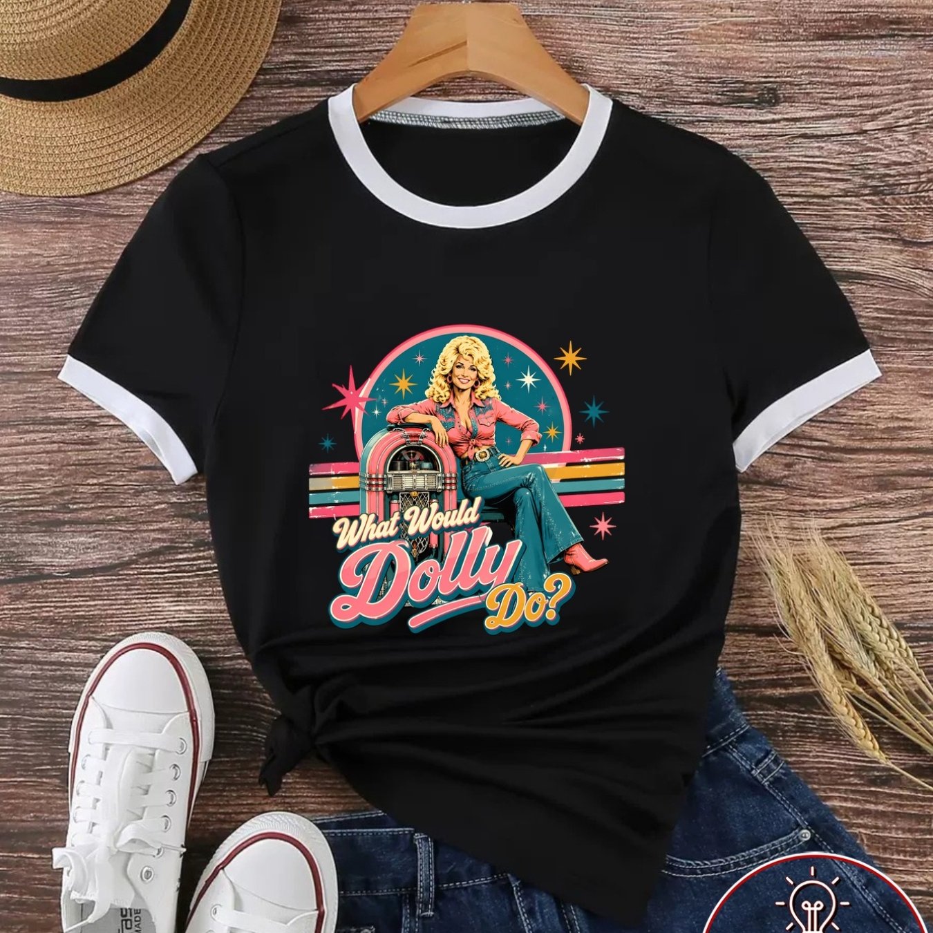 TEMU 1pc Women's Color-block Printed T-shirt, Vintage Style With Dolly Image And Text Graphic, Crew Neck Casual Top, Comfortable And Breathable,