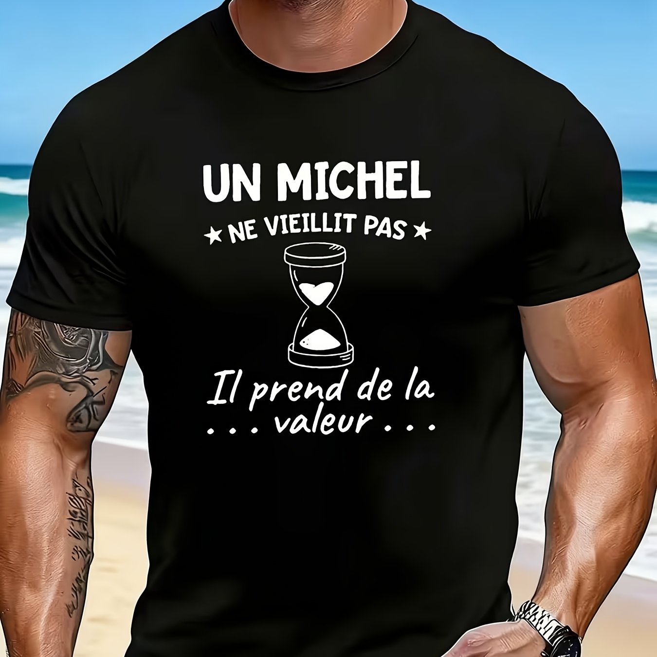 TEMU T-shirt à manches courtes pour homme sur le thème français - Haut d'été décontracté à col rond avec français et adapté aux tenues décontractées,